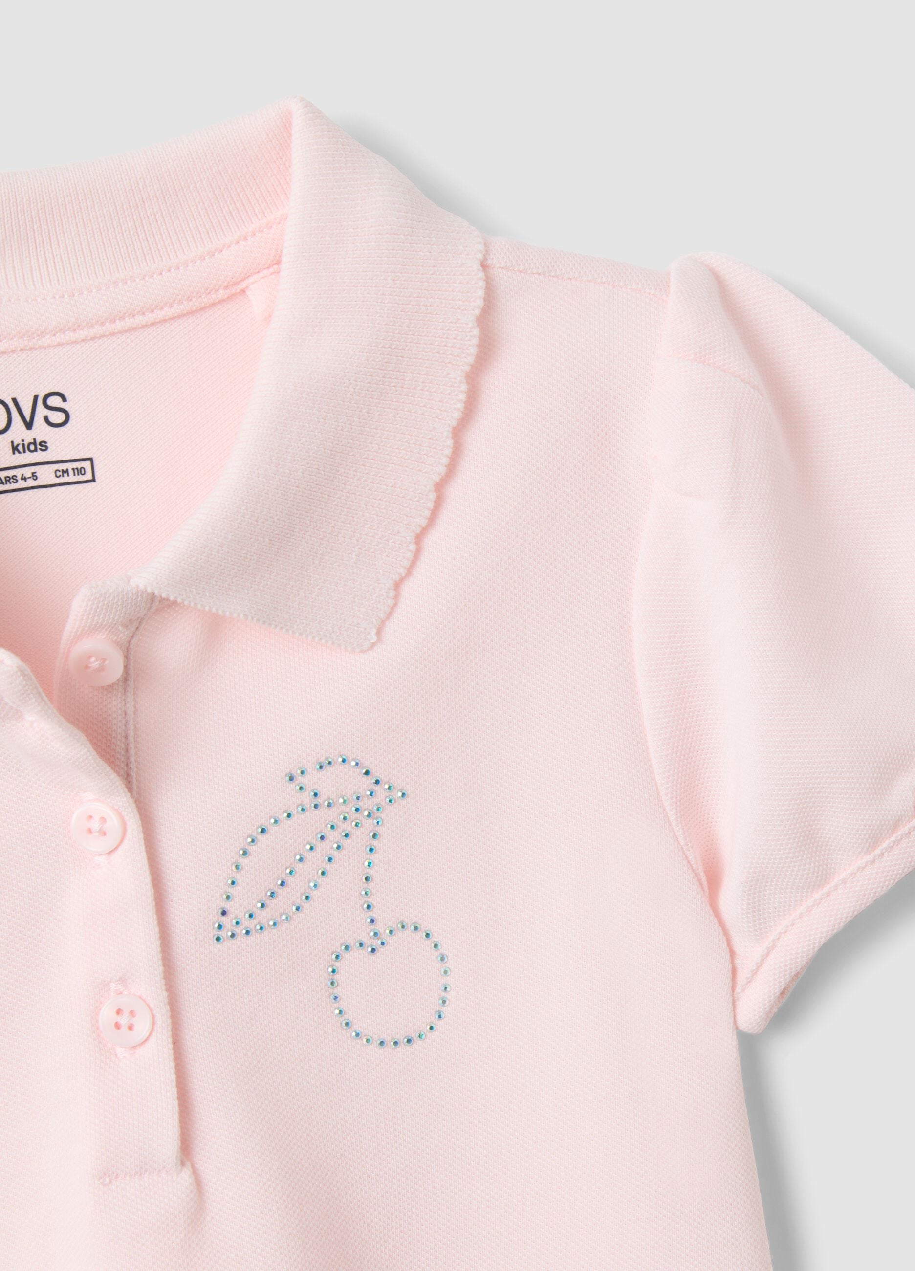 Girls' pink pure cotton polo shirt regular fit with cherry