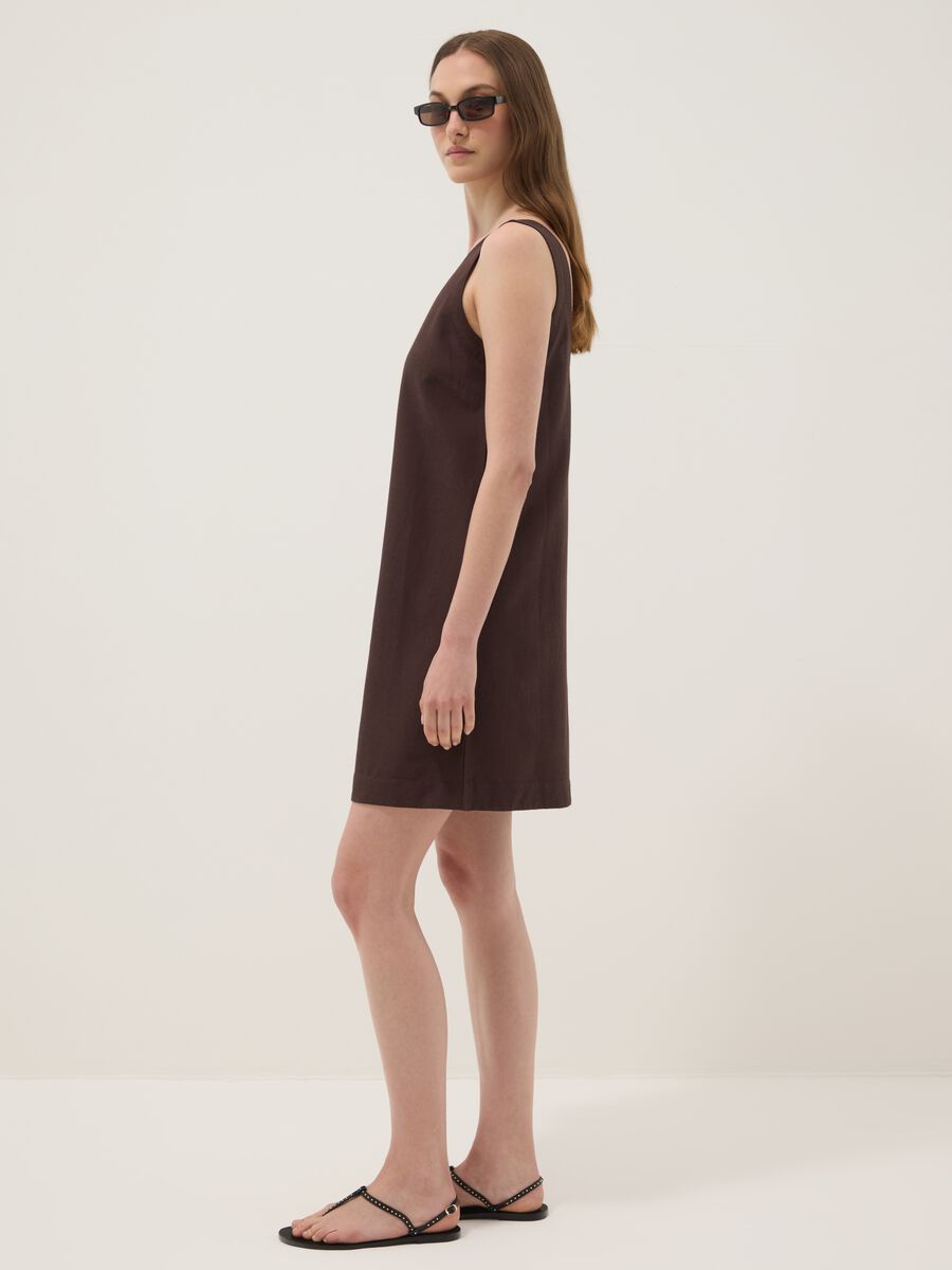 Brown regular-fit dress in a viscose, cotton and linen blend_0