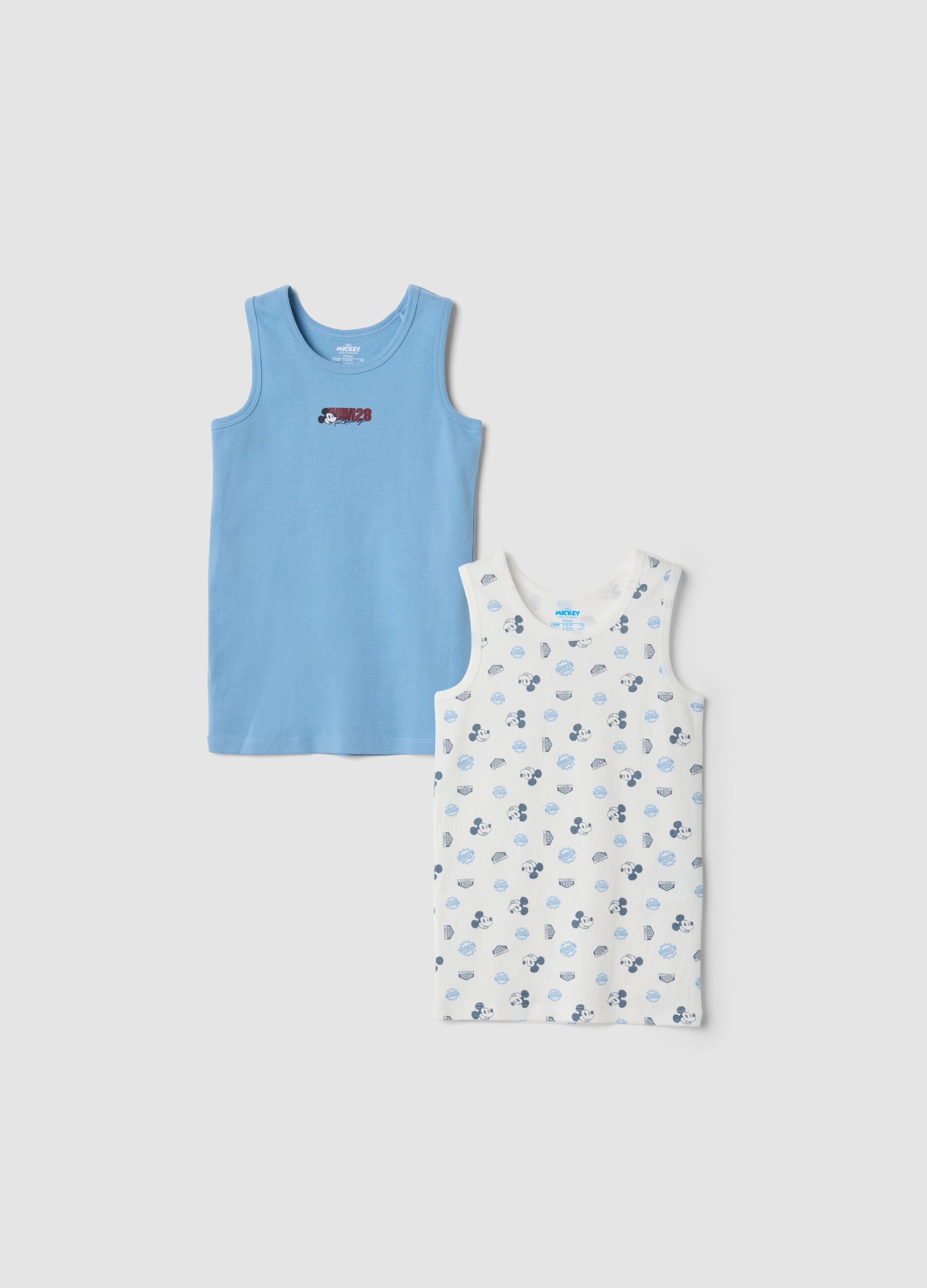 2-pack blue and white organic cotton vest tops with Mickey print