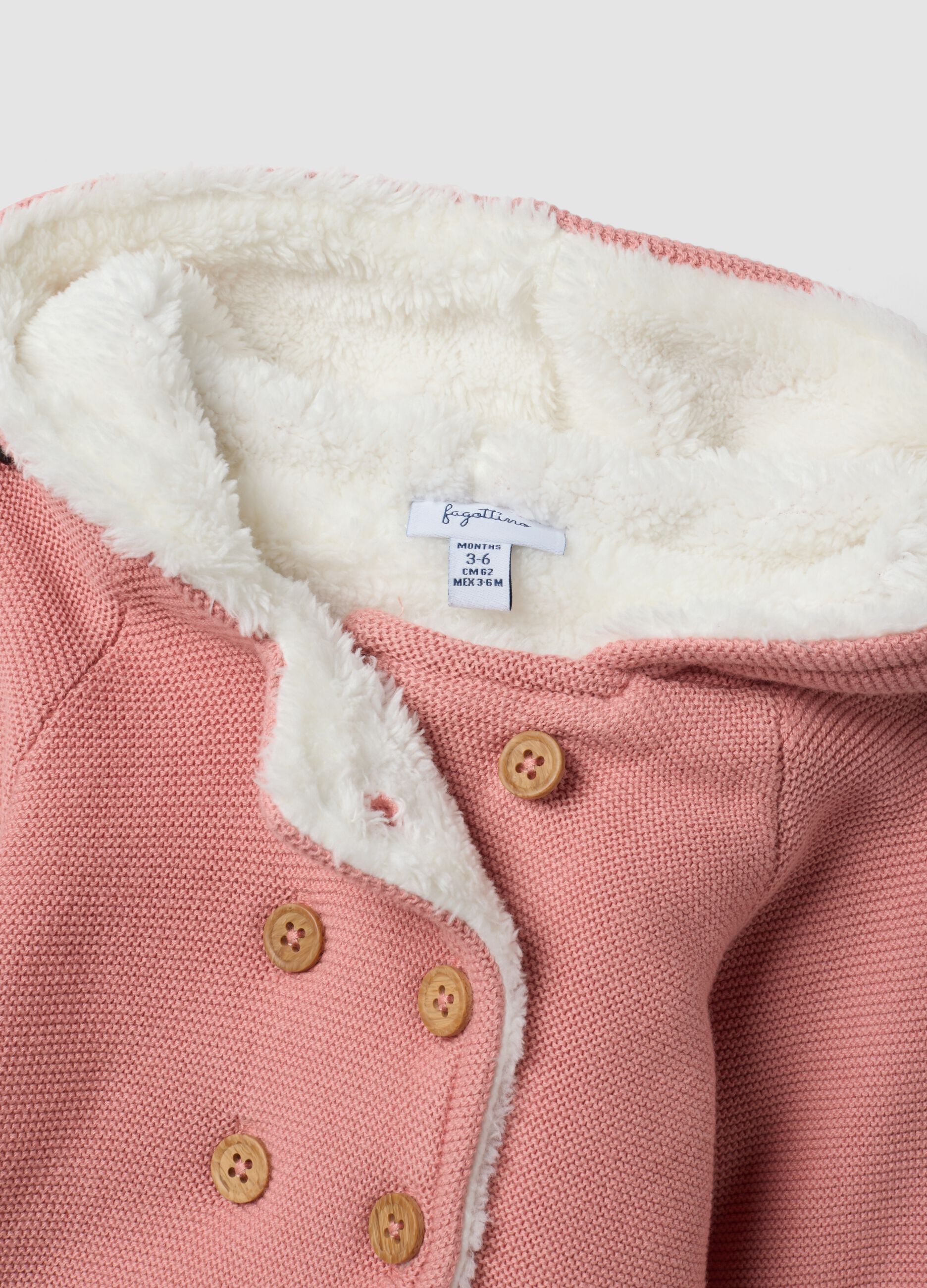 Pink hooded jacket in pure organic cotton for baby girl