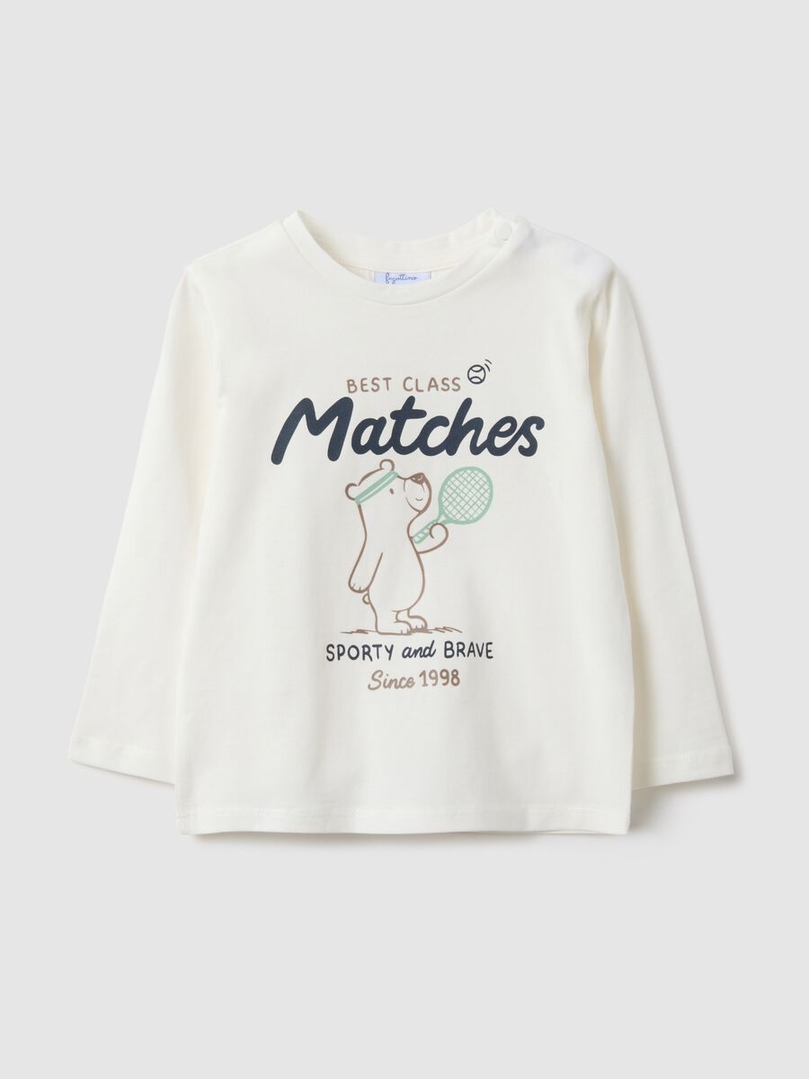 White pure cotton regular fit children's t-shirt with print_0