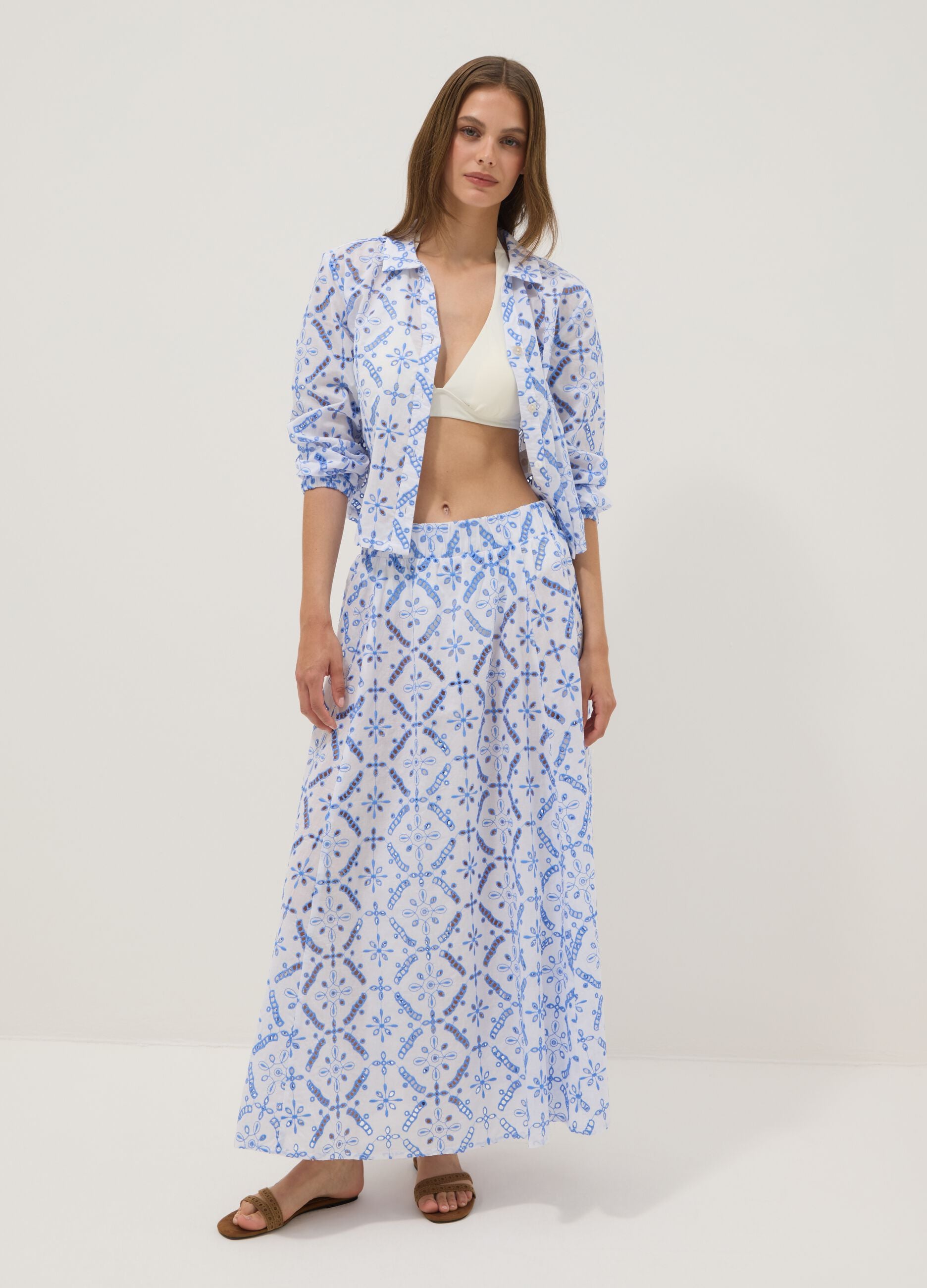 Blue organic cotton shirt with all-over print