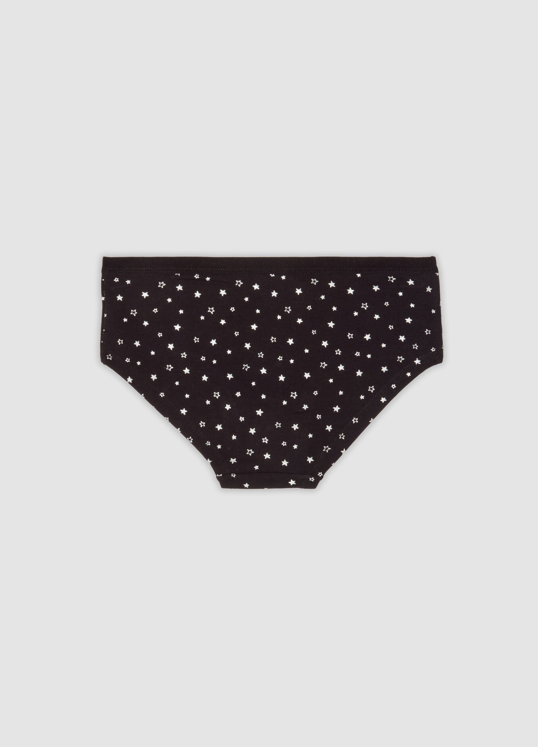 Slip culotte neri in cotone organico elasticizzato con stampa stelle