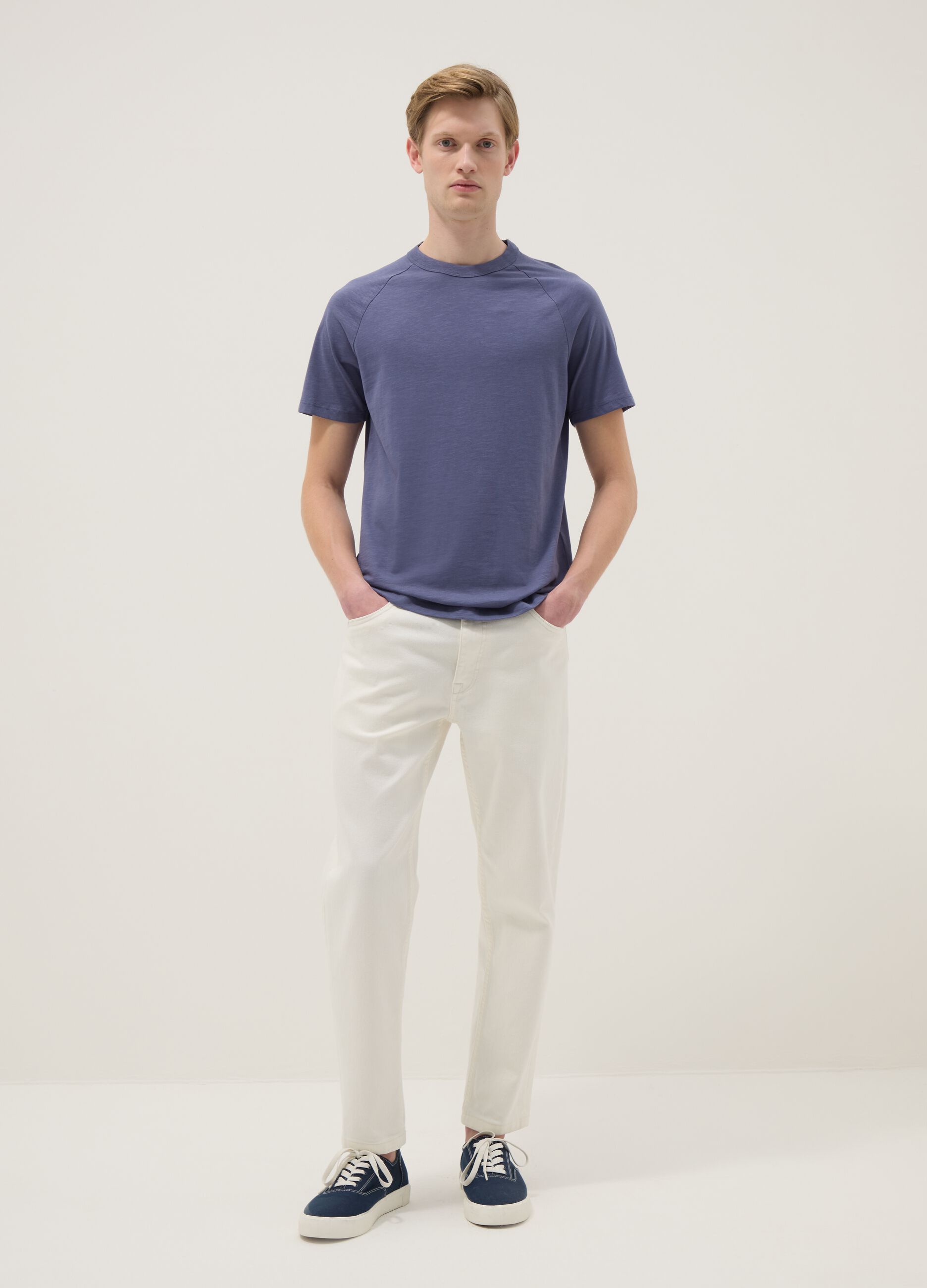 Regular fit blue pure cotton T-shirt