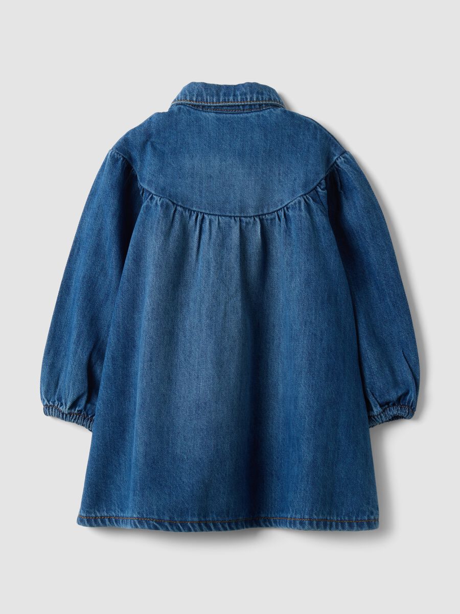 Blue denim cotton-viscose blend crew-neck dress for baby girl_1
