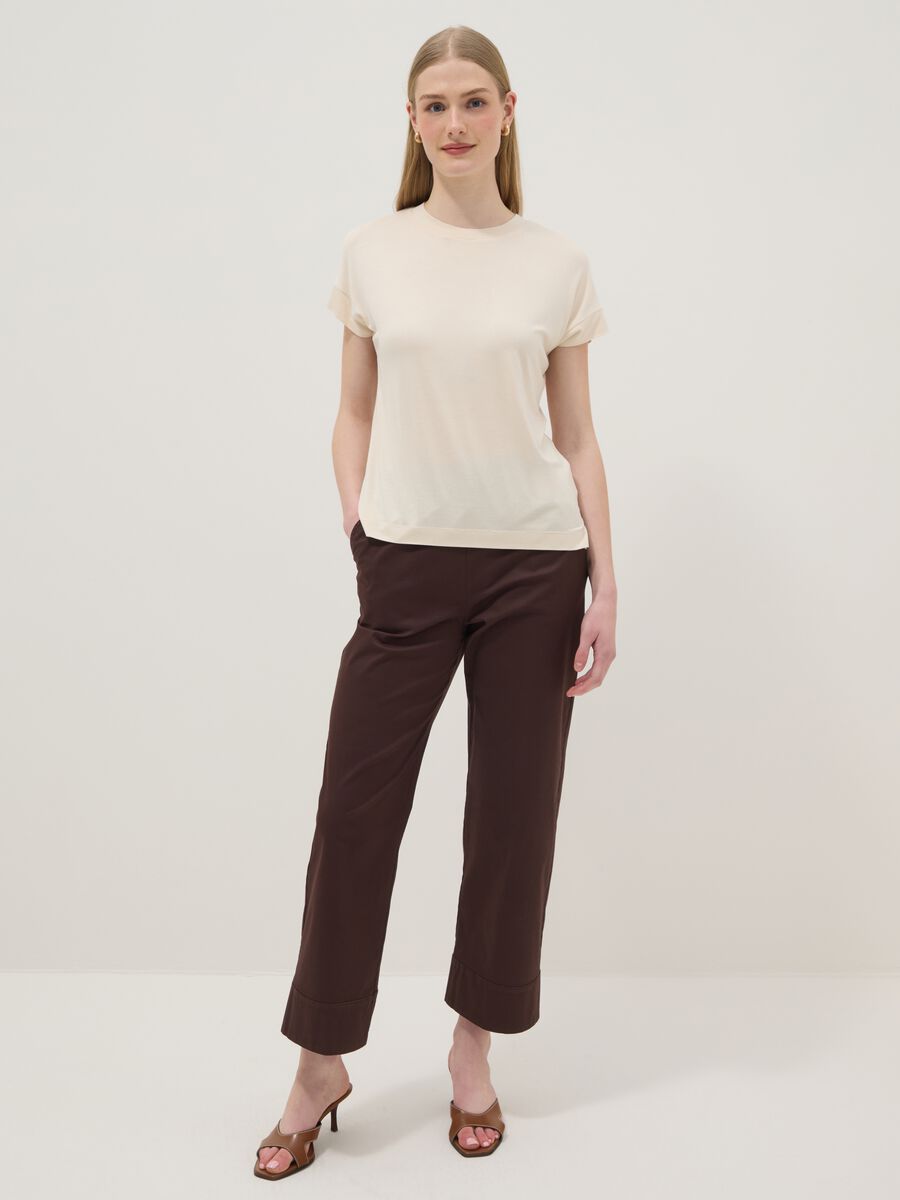 Beige short-sleeve stretch viscose T-shirt_1