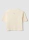 Beige pure cotton T-shirt with ribbed crew neck and front slogan_2