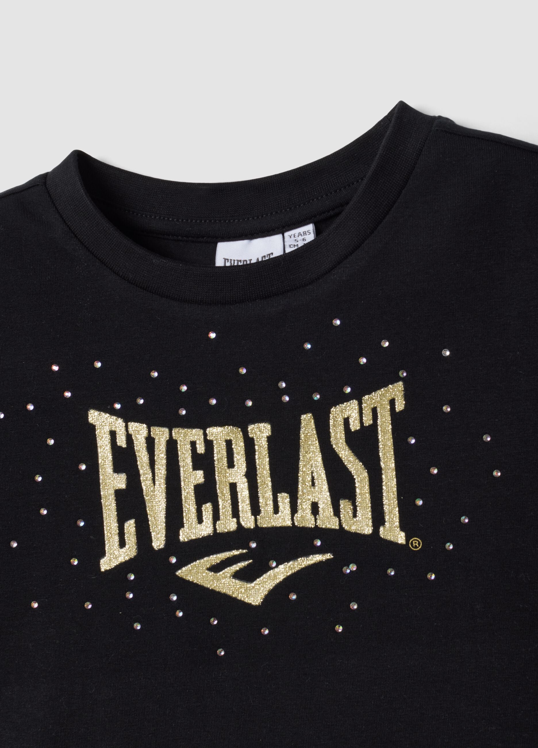 Girls&rsquo; black cropped stretch-cotton T-shirt with print