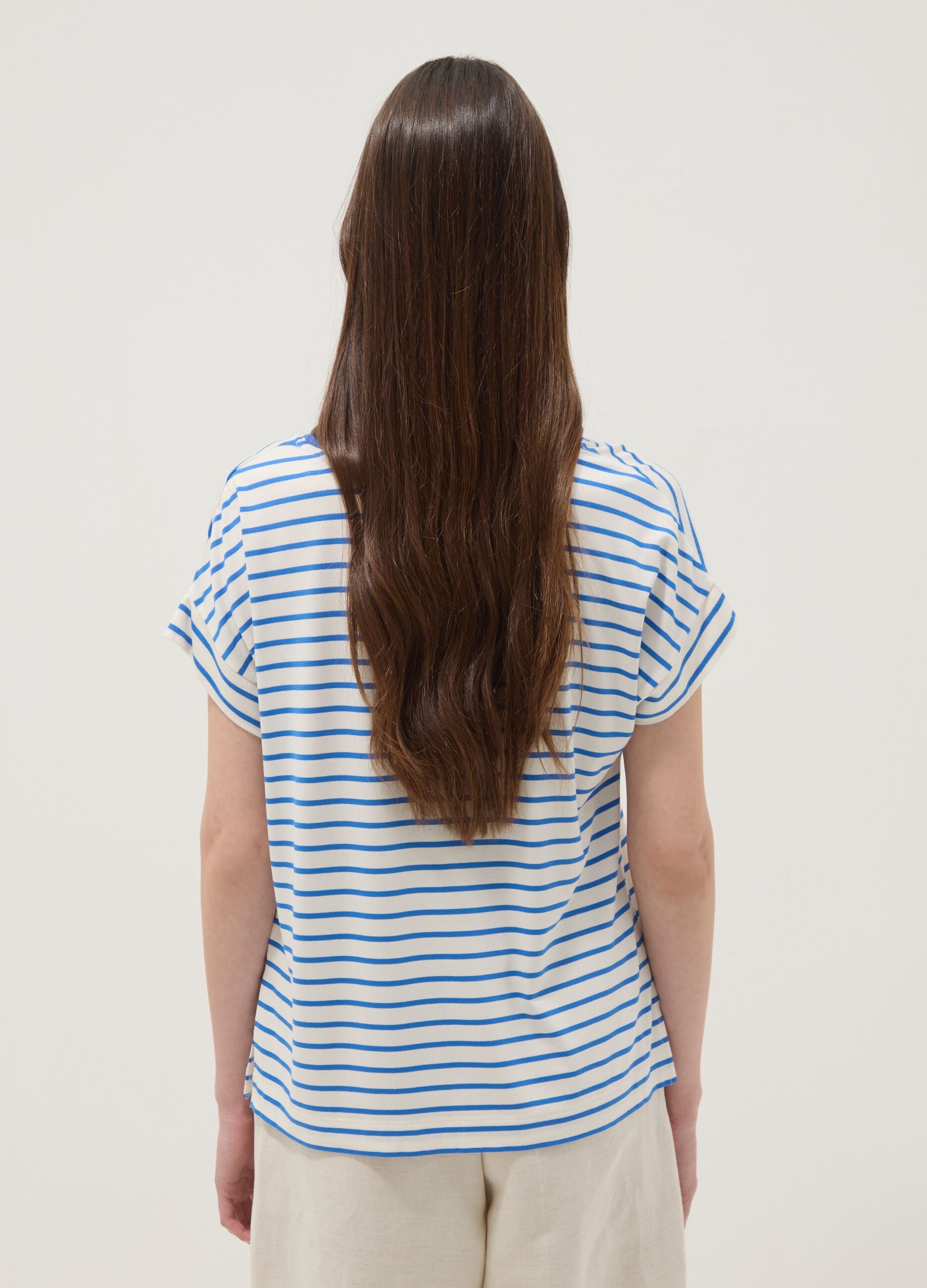 Blue striped stretch viscose T-shirt