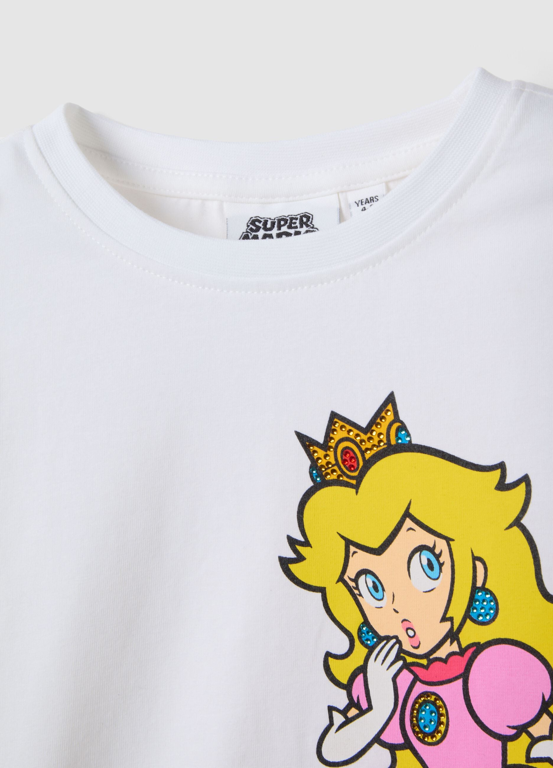 Girls' white stretch cotton T-shirt regular fit with Peach