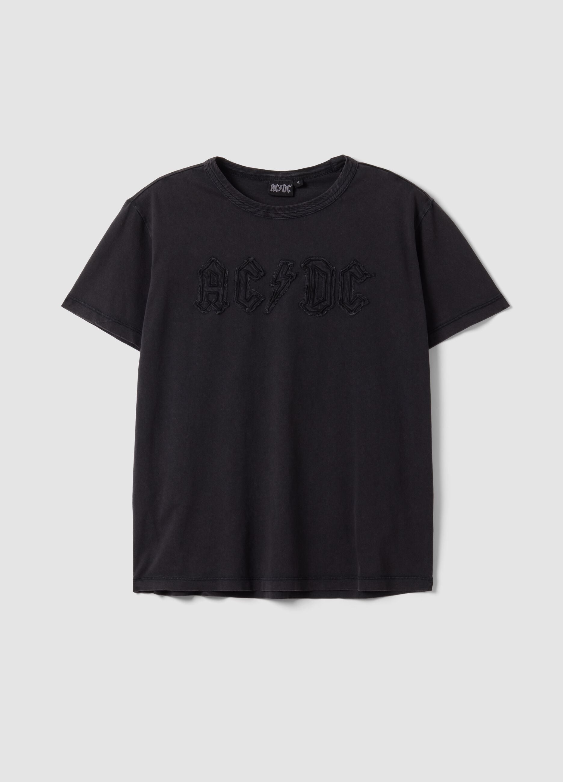Grey pure cotton regular-fit T-shirt with AC/DC print