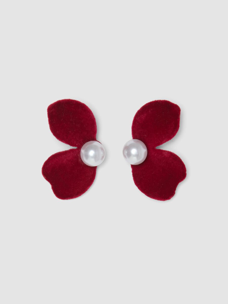 Orecchini rossi a fiore con perla_0