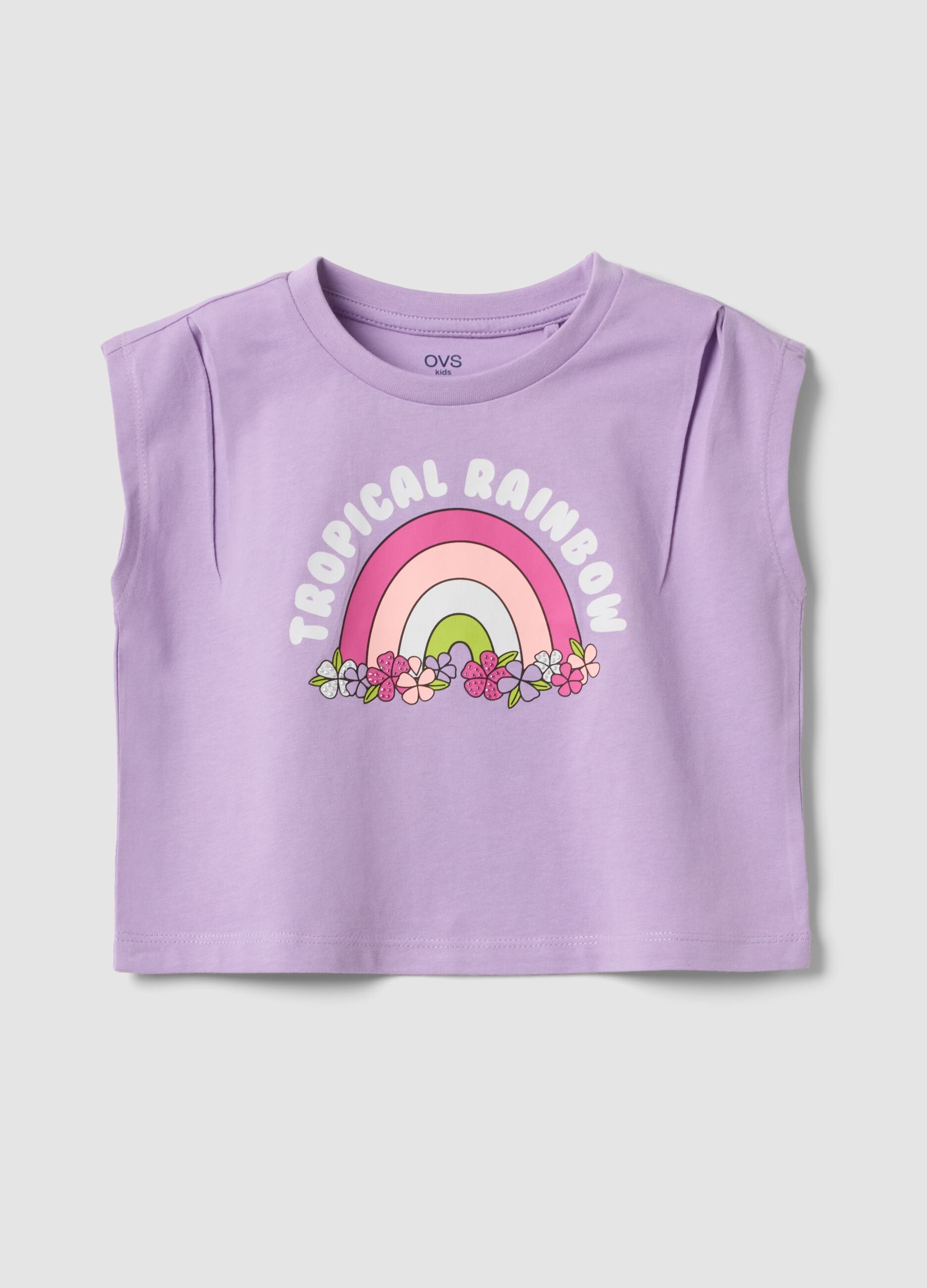 Purple cotton tank top with rainbow print