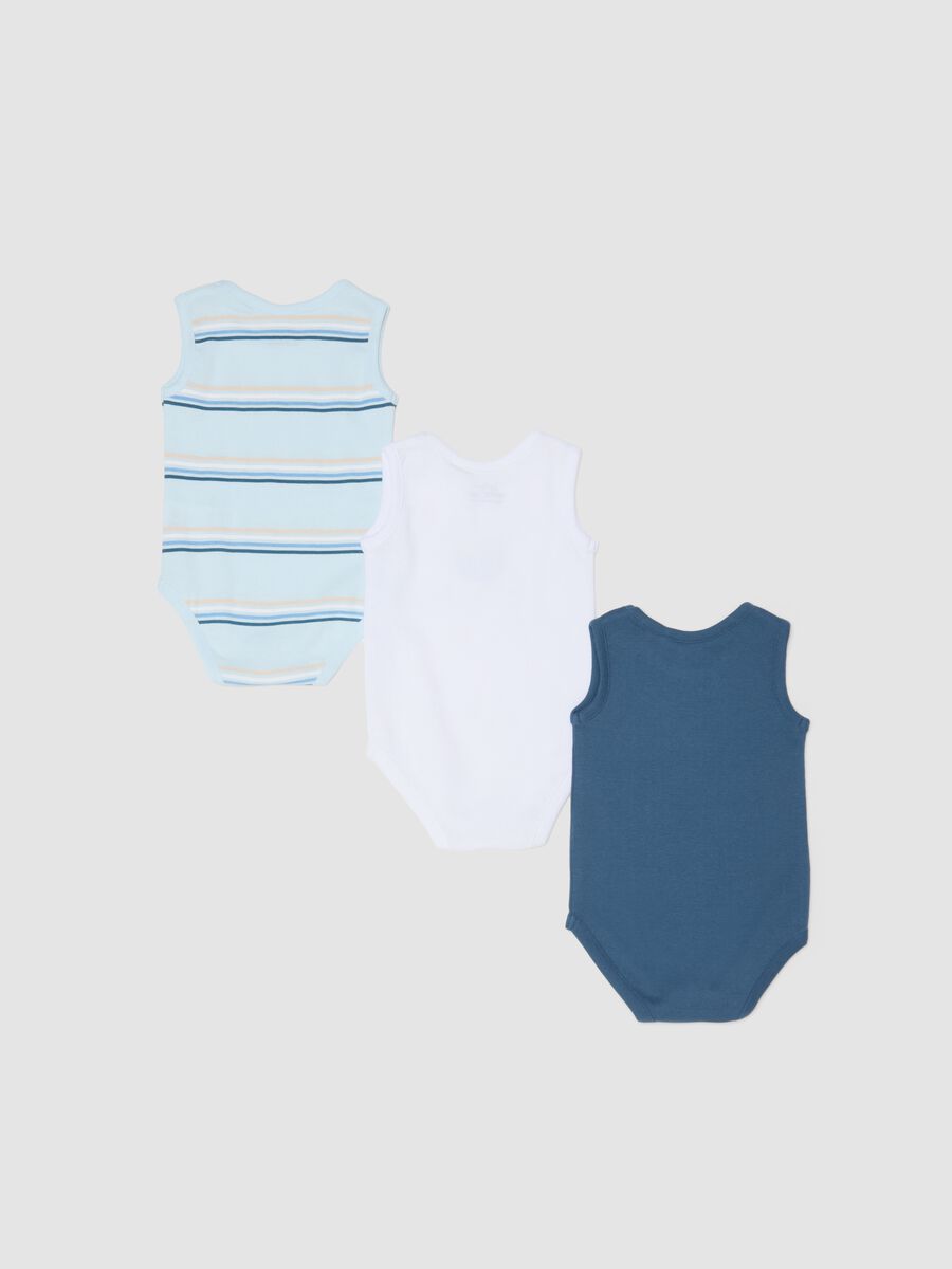 Sleeveless multicolour pure cotton bodysuit tripack for newborns_1