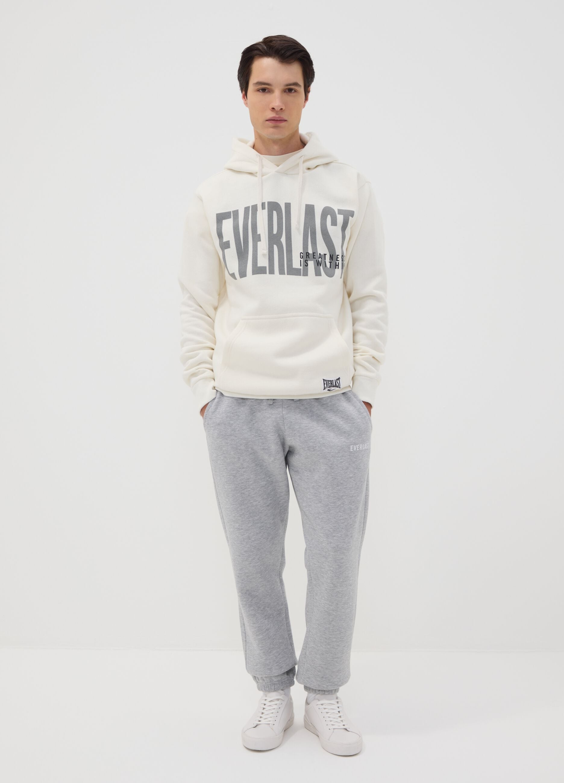 Grey cotton-blend joggers with logo