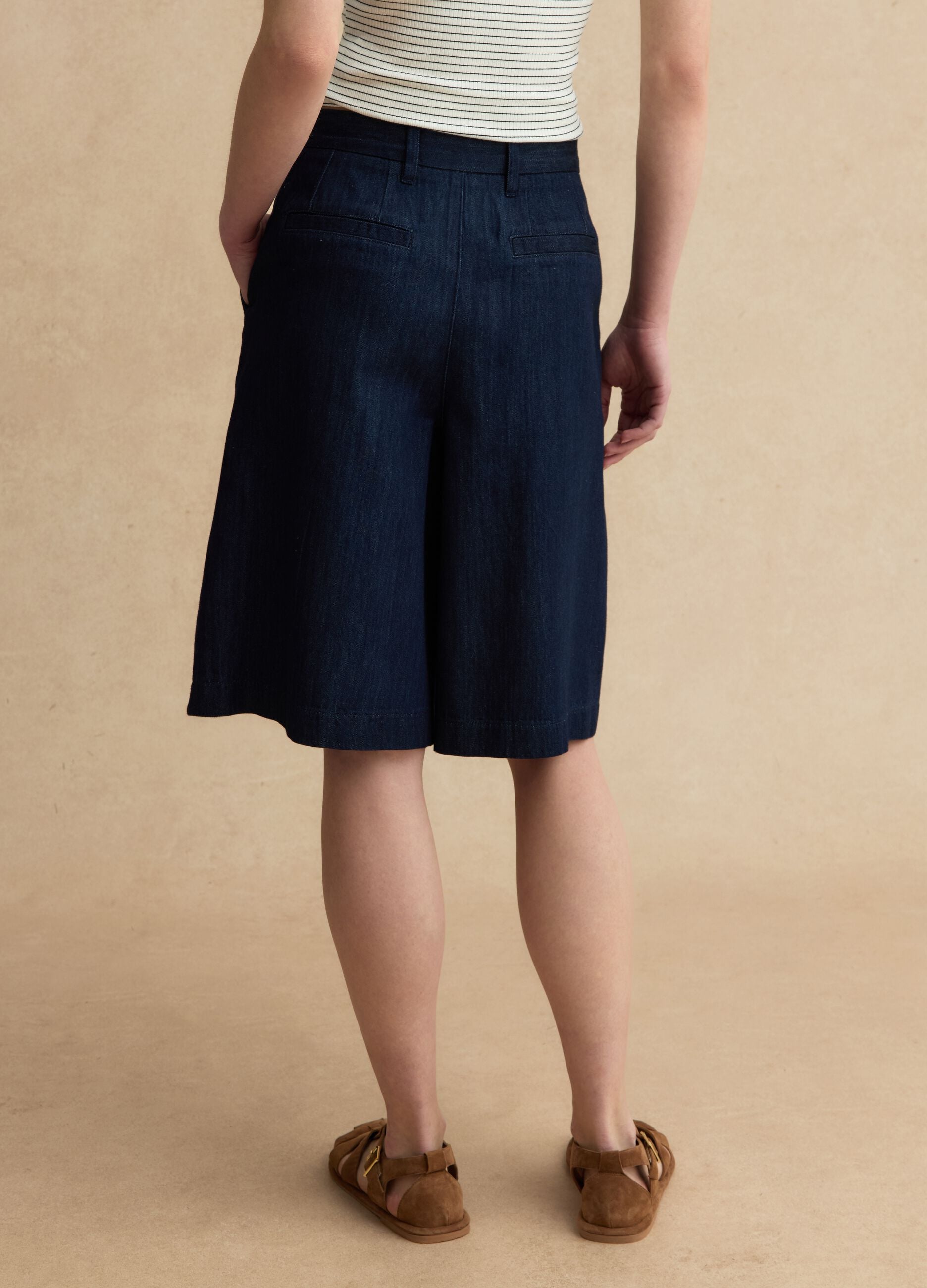 Wide leg pure cotton blue shorts