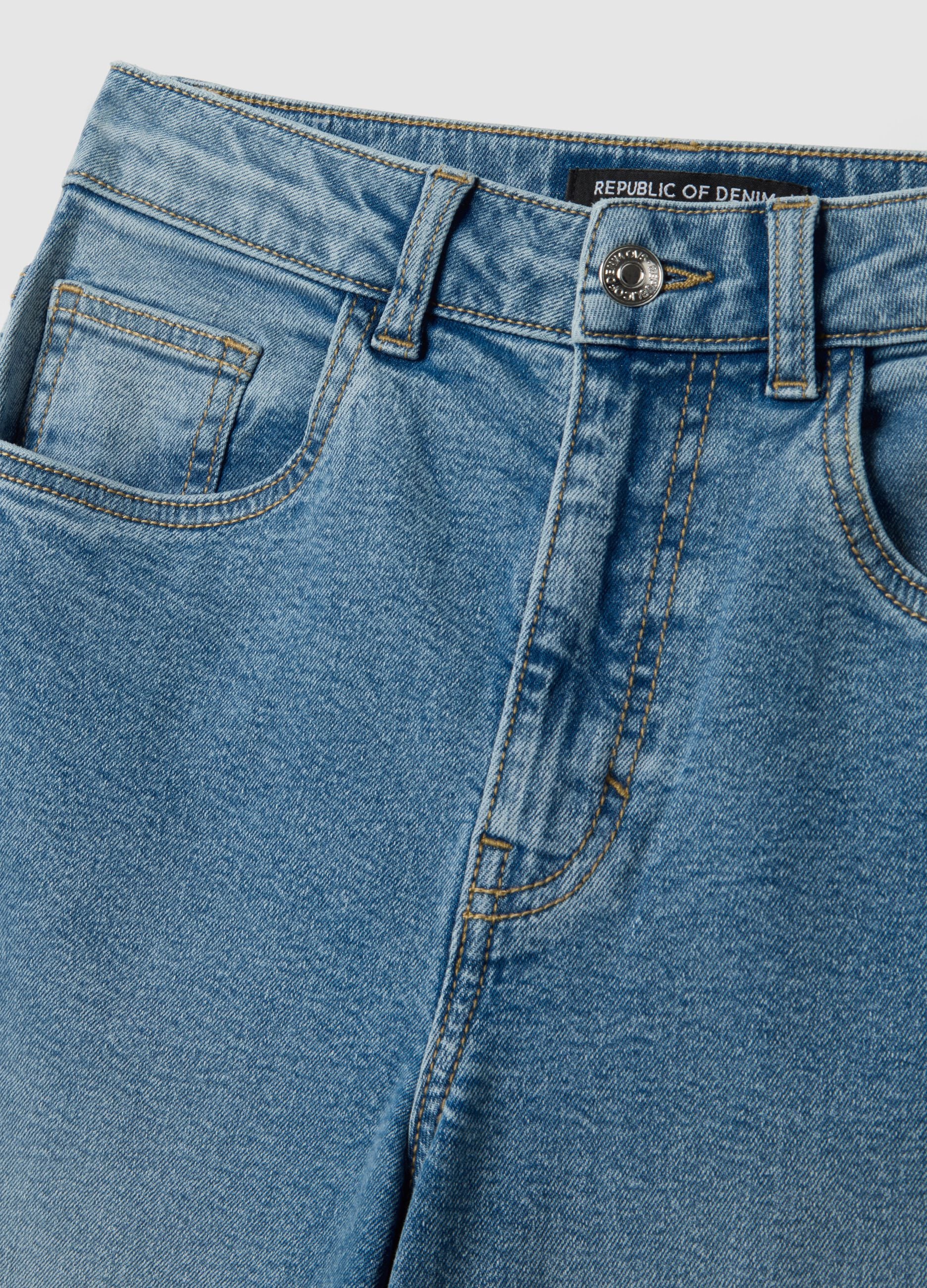 Wide leg blue stretch cotton jeans