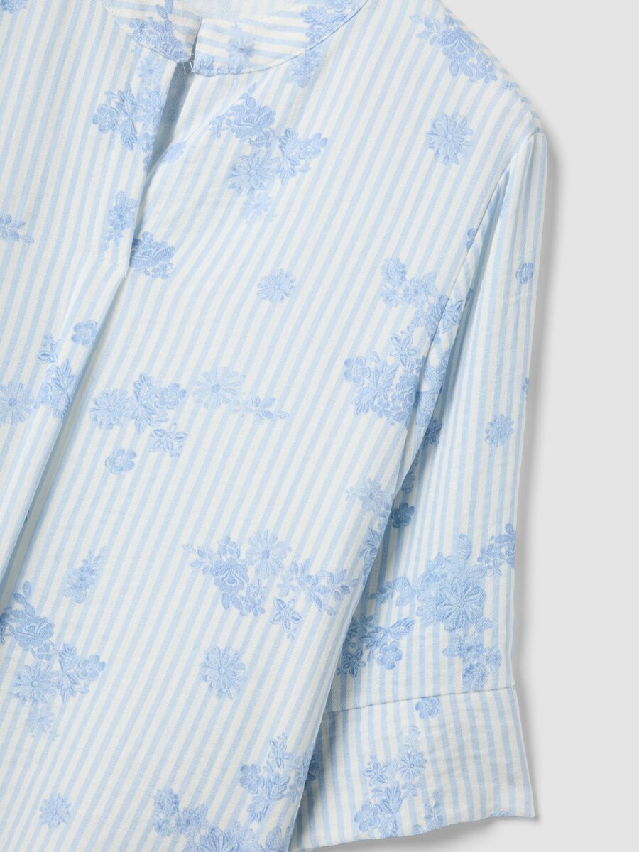 Light Blue Viscose-Blend Blouse with Stripes and Floral Print_5