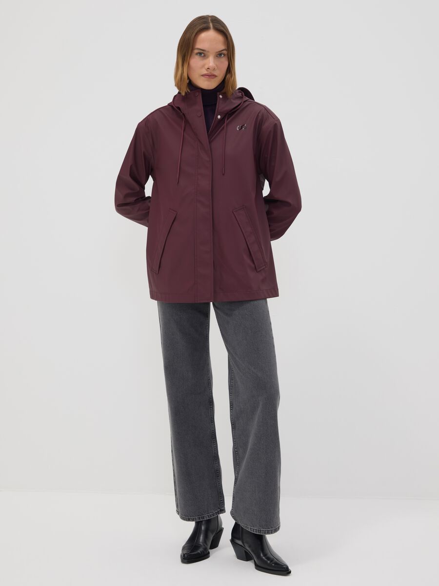 Red rain jacket with zip and hood_1