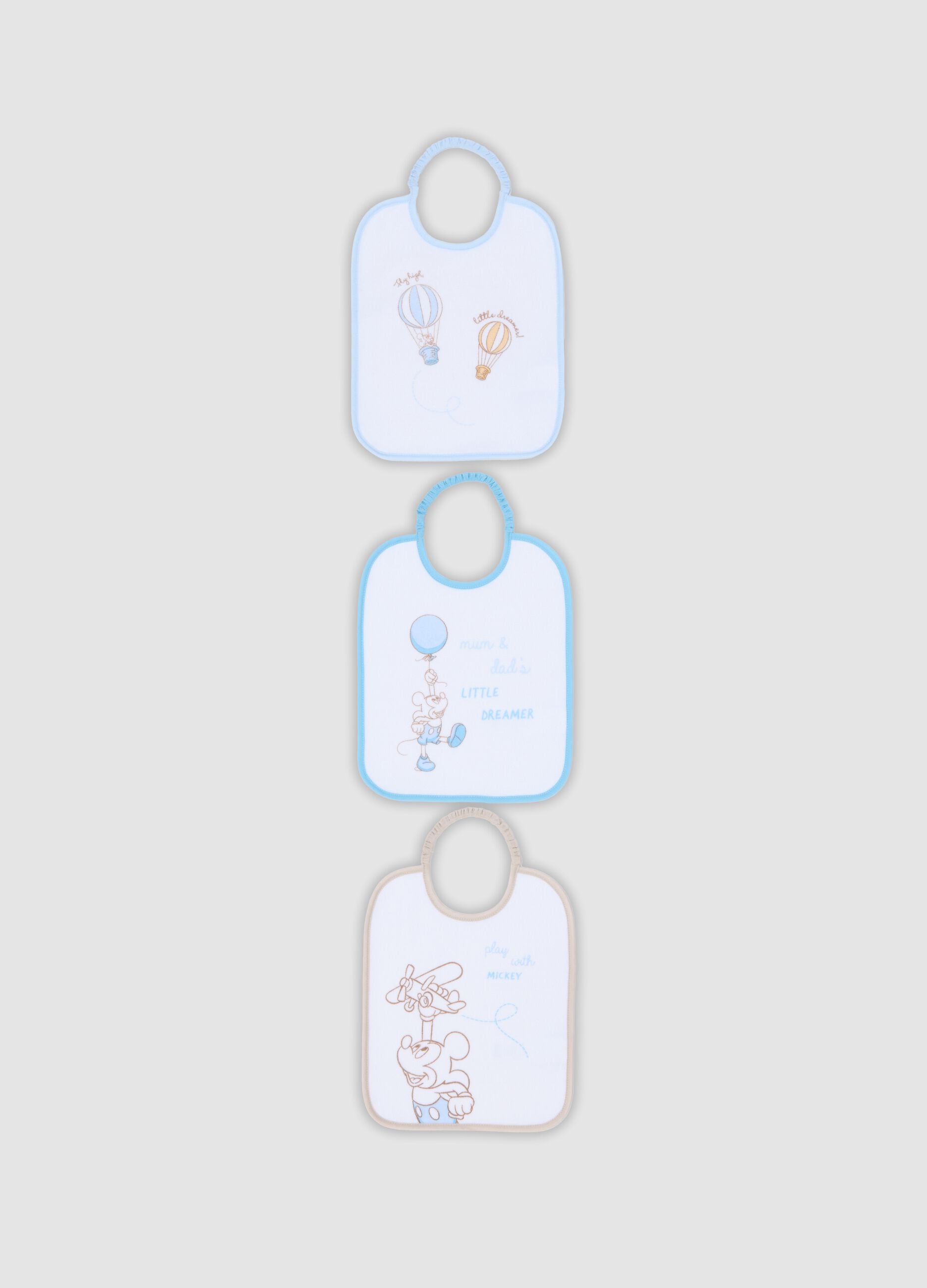 3-pack of organic cotton bibs with Mickey Mouse prints for baby