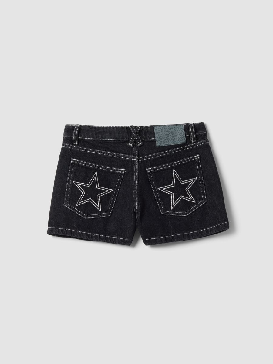 Girls&rsquo; black pure cotton denim shorts with star embroidery_5