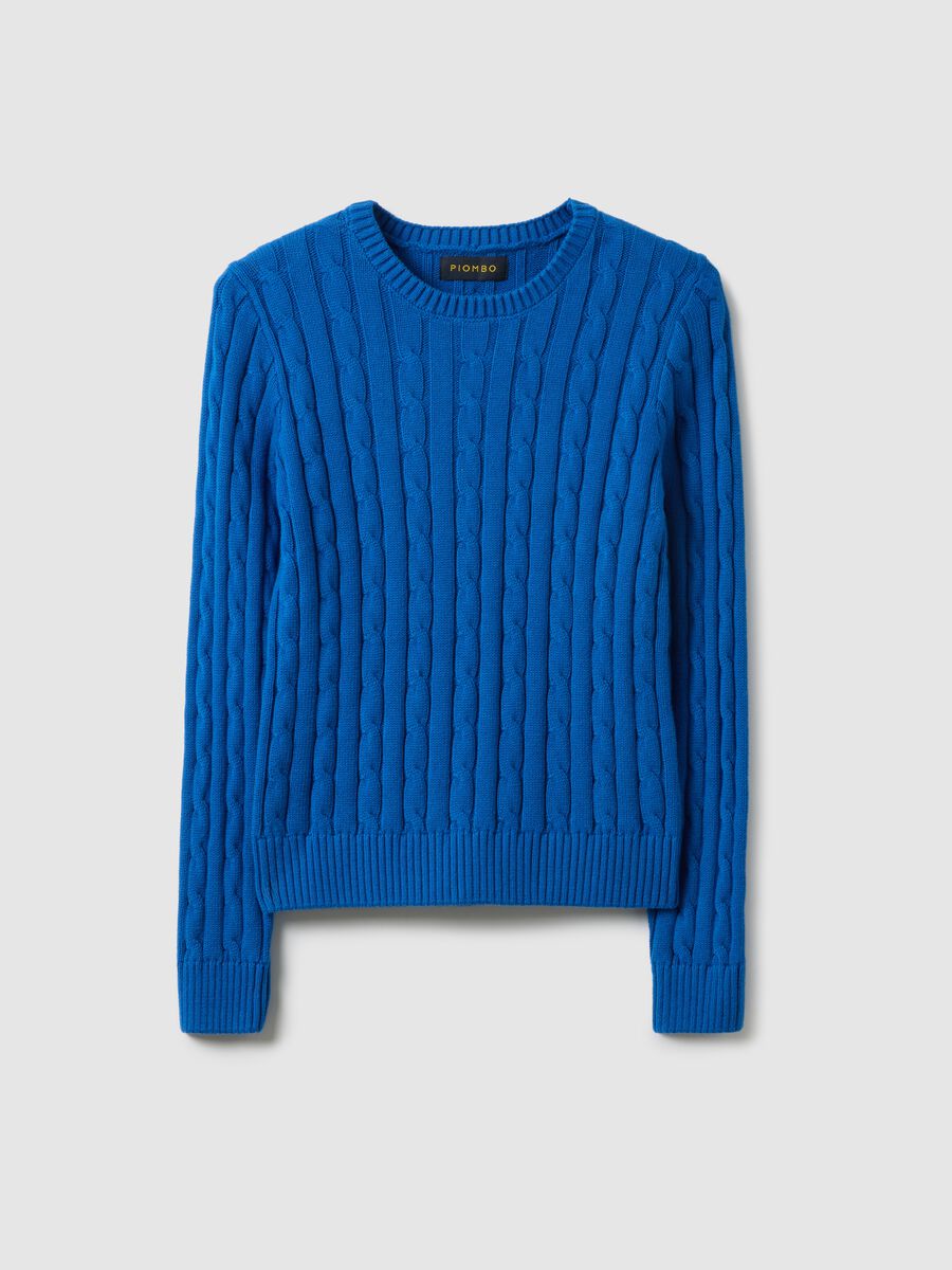 Blue sweater in pure cotton regular fit with cable knit_4