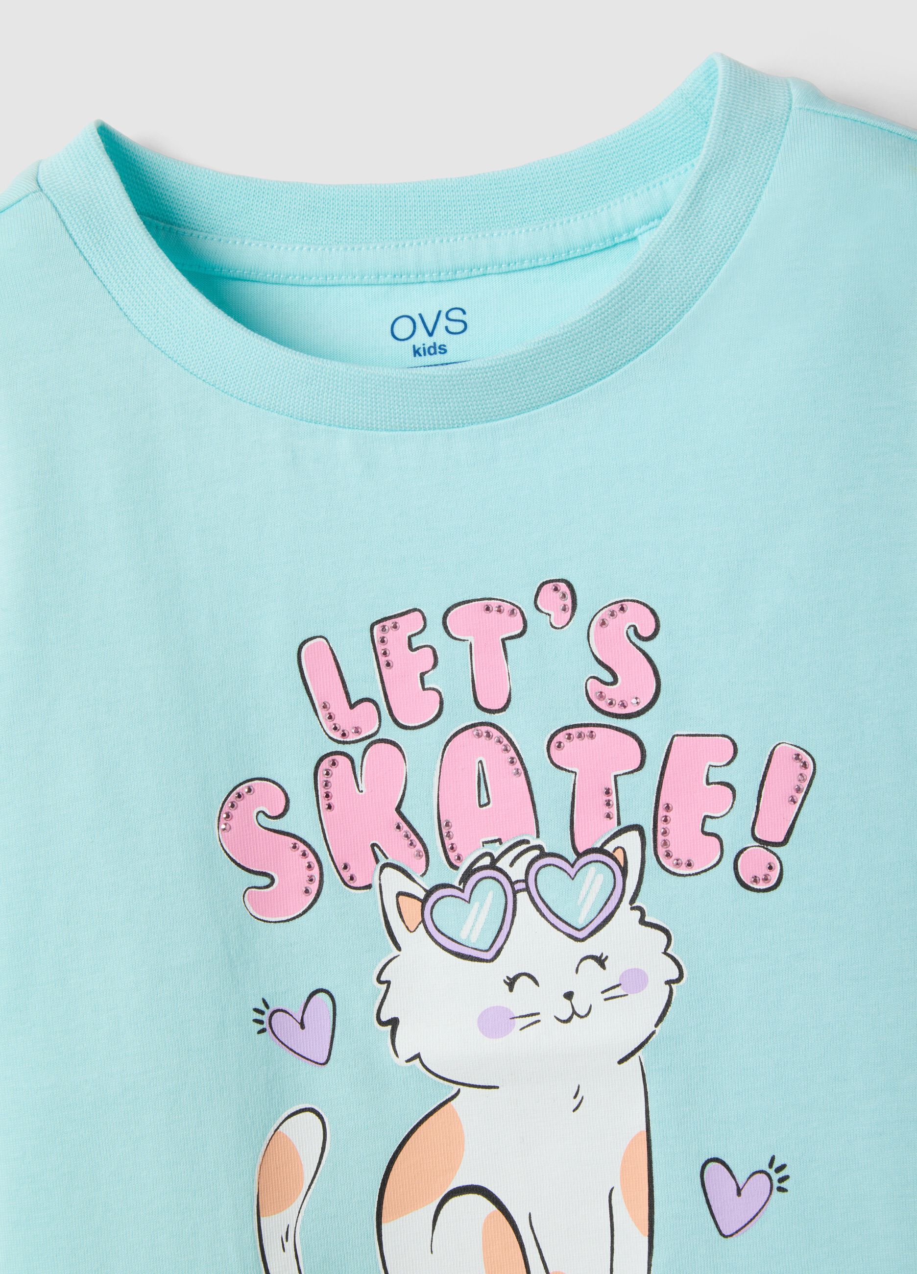 Girls' pure cotton blue T-shirt, regular fit with print