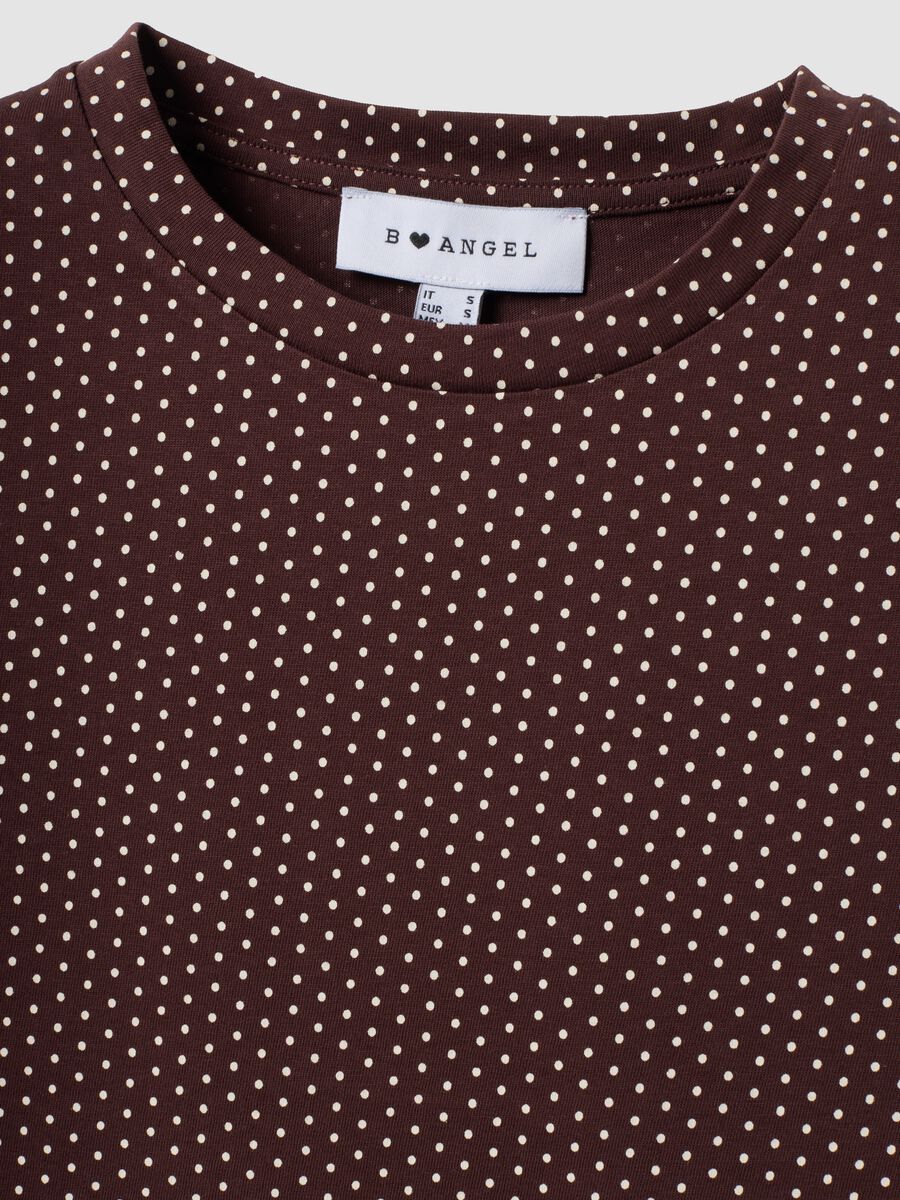 T-shirt crop marrone in puro cotone a pois regular fit_6