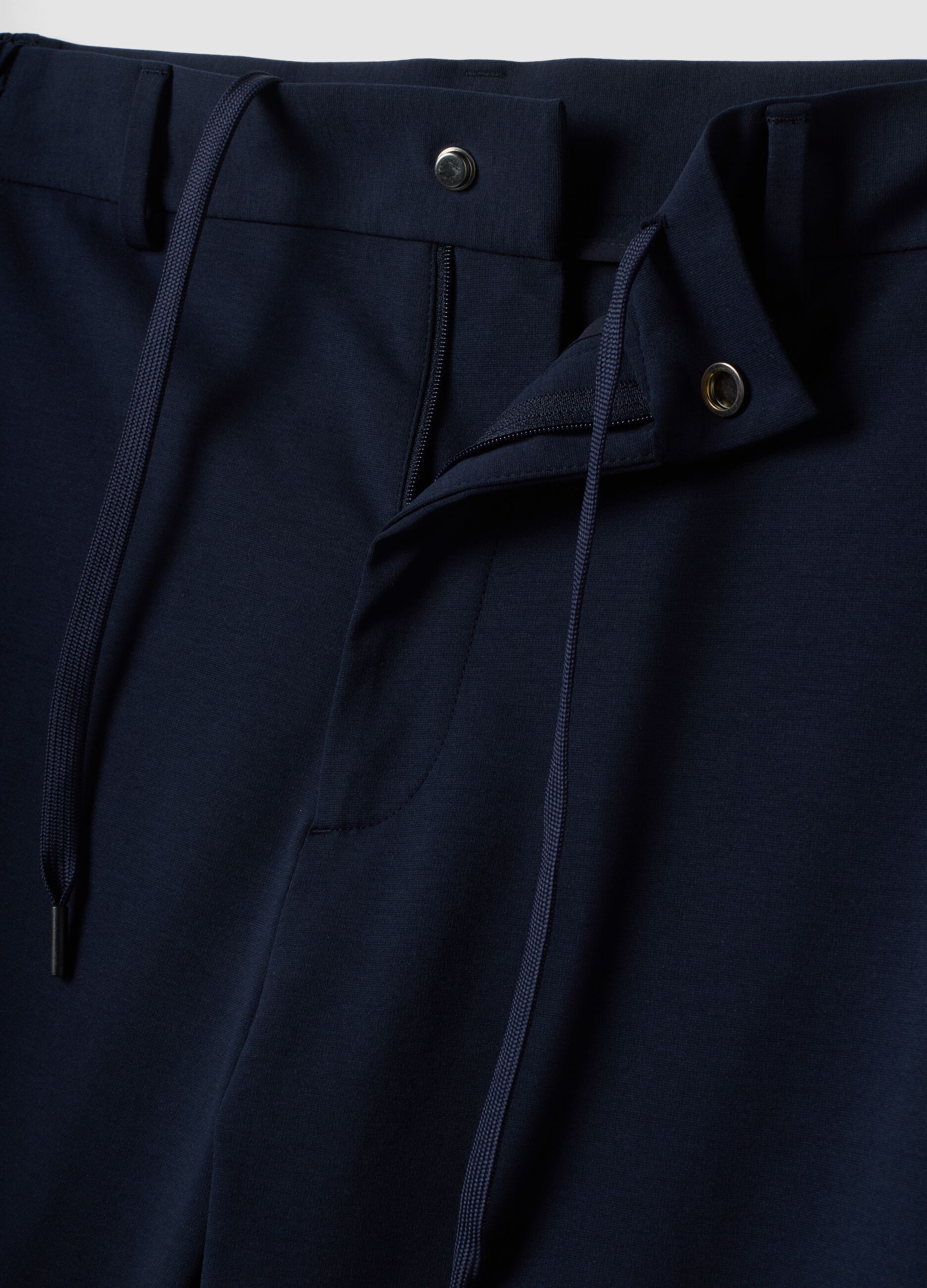 Blue regular-fit formal trousers in stretch cotton