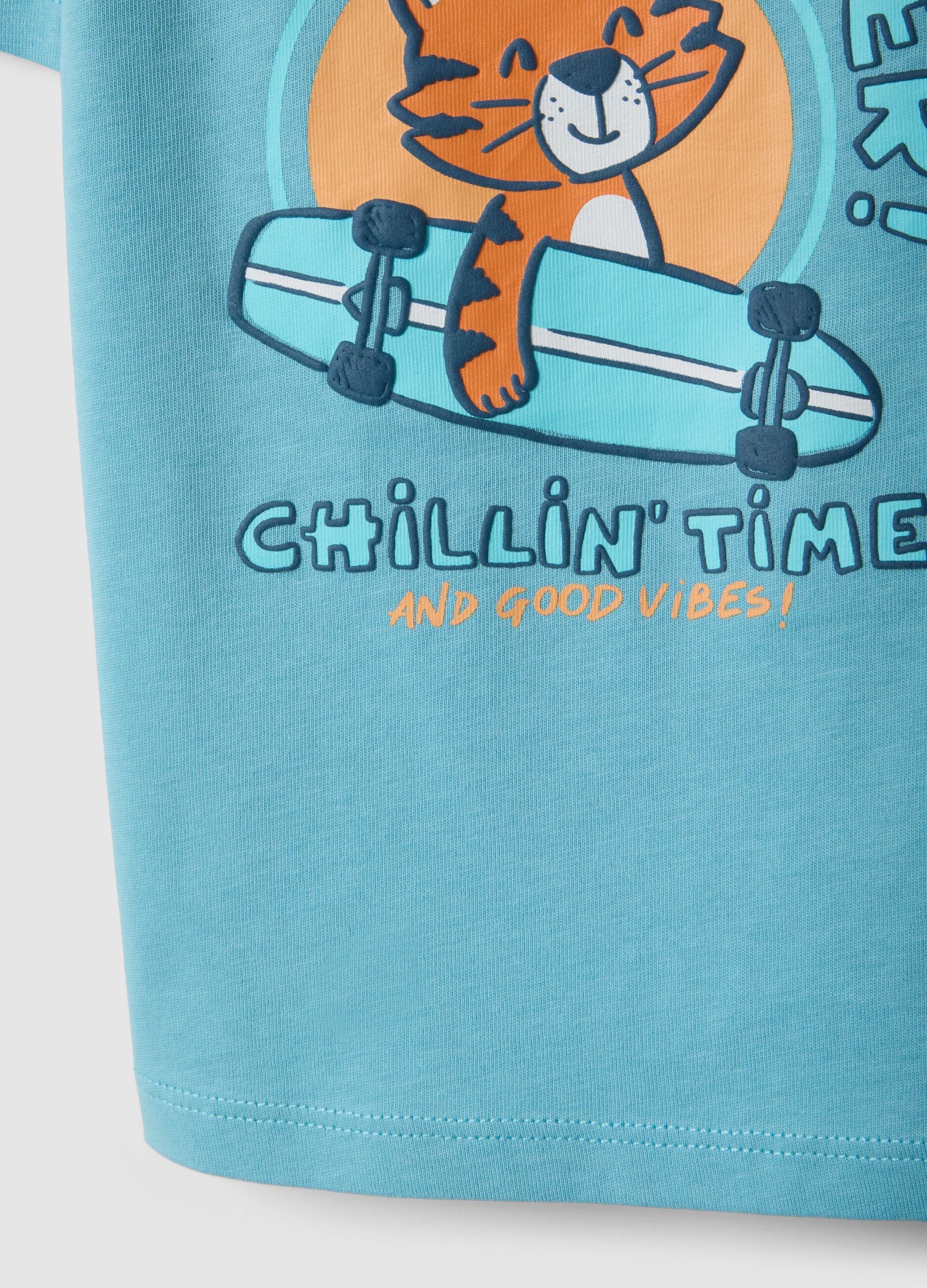 Boys' Regular Fit Sky Blue Pure Cotton T-shirt with Riding Tiger