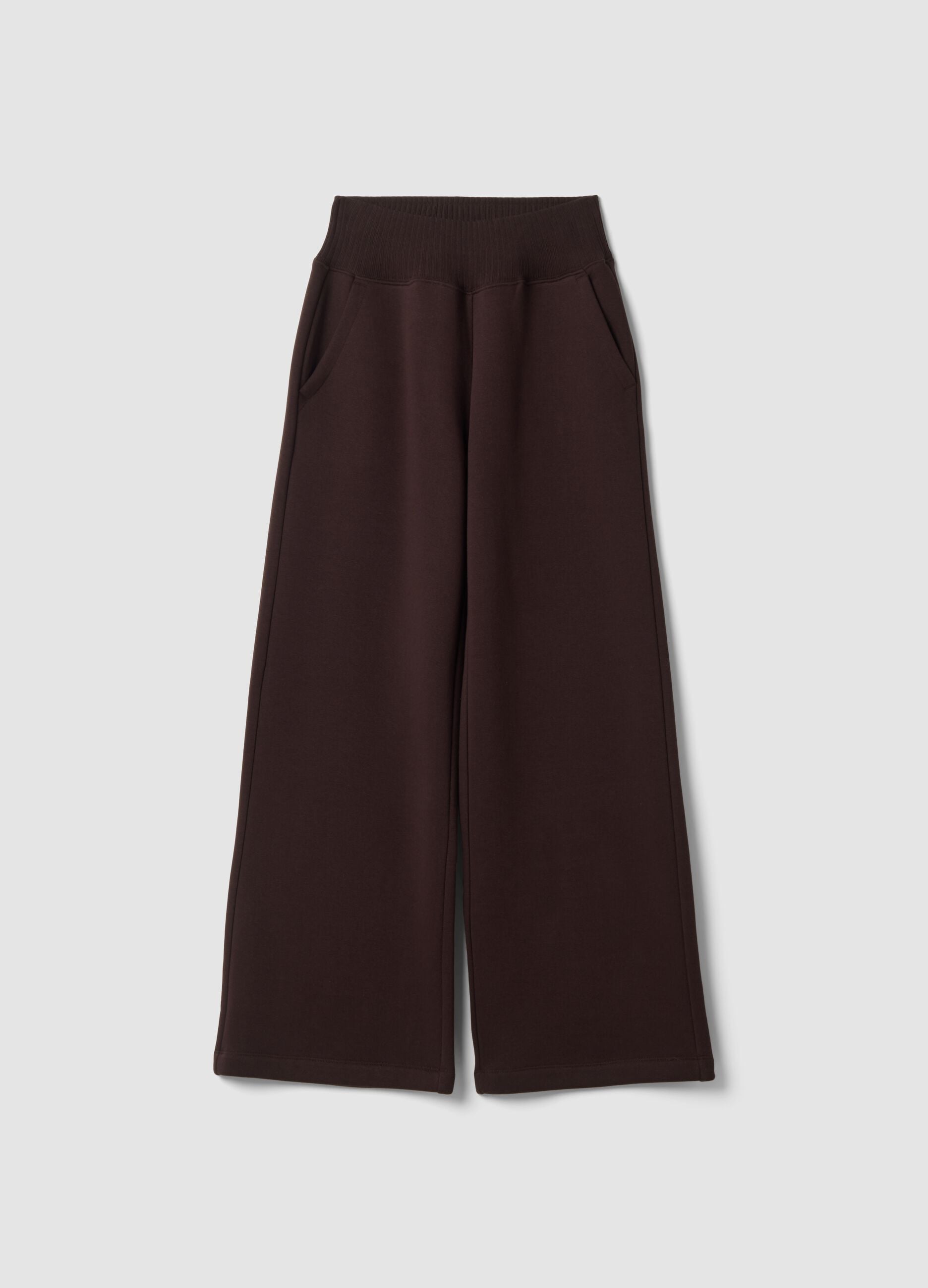 Brown fleece cotton-blend straight-fit trousers