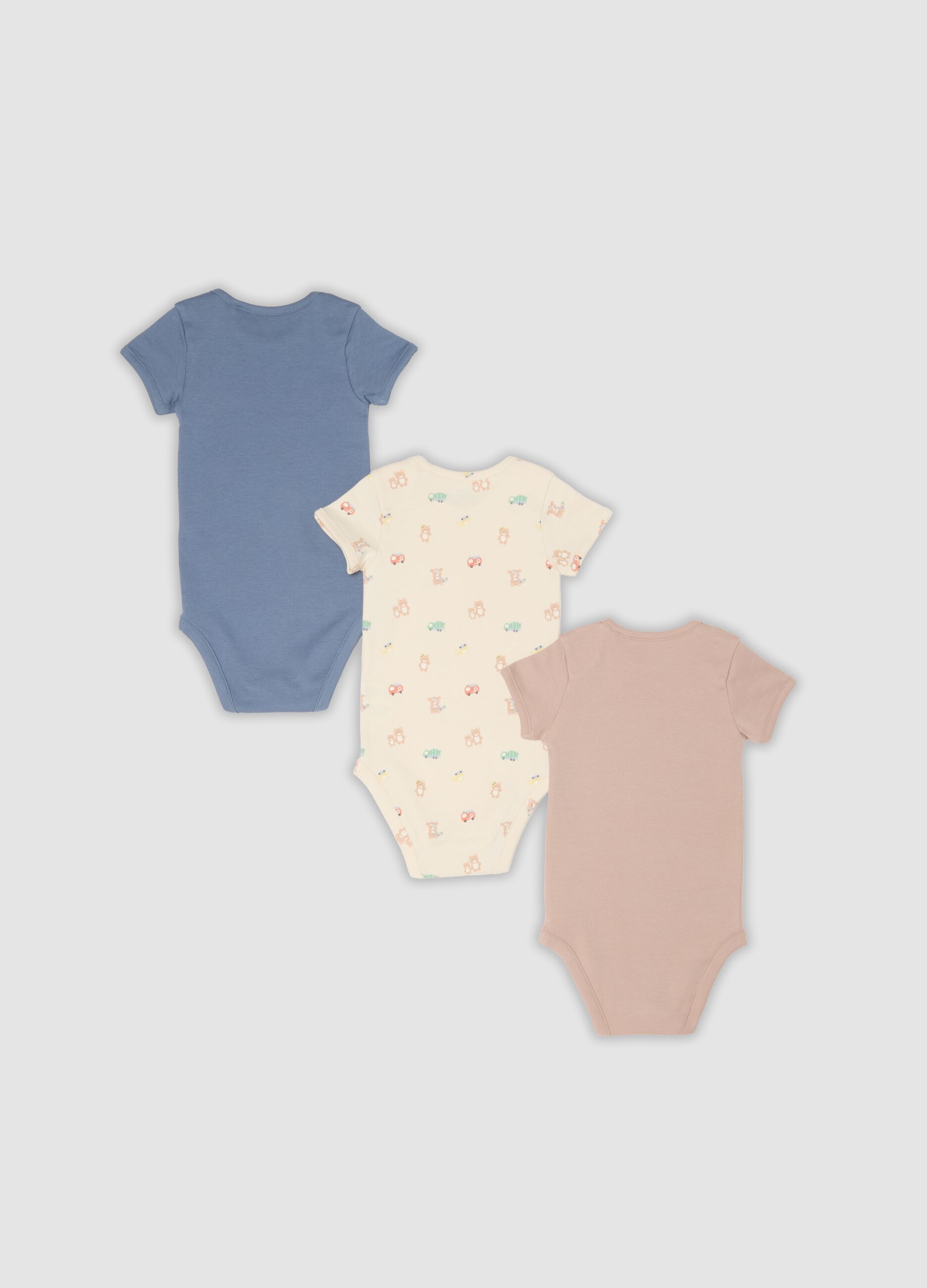 Pack of 3 Multicolour Short-Sleeve Organic Cotton Bodysuits for Babies