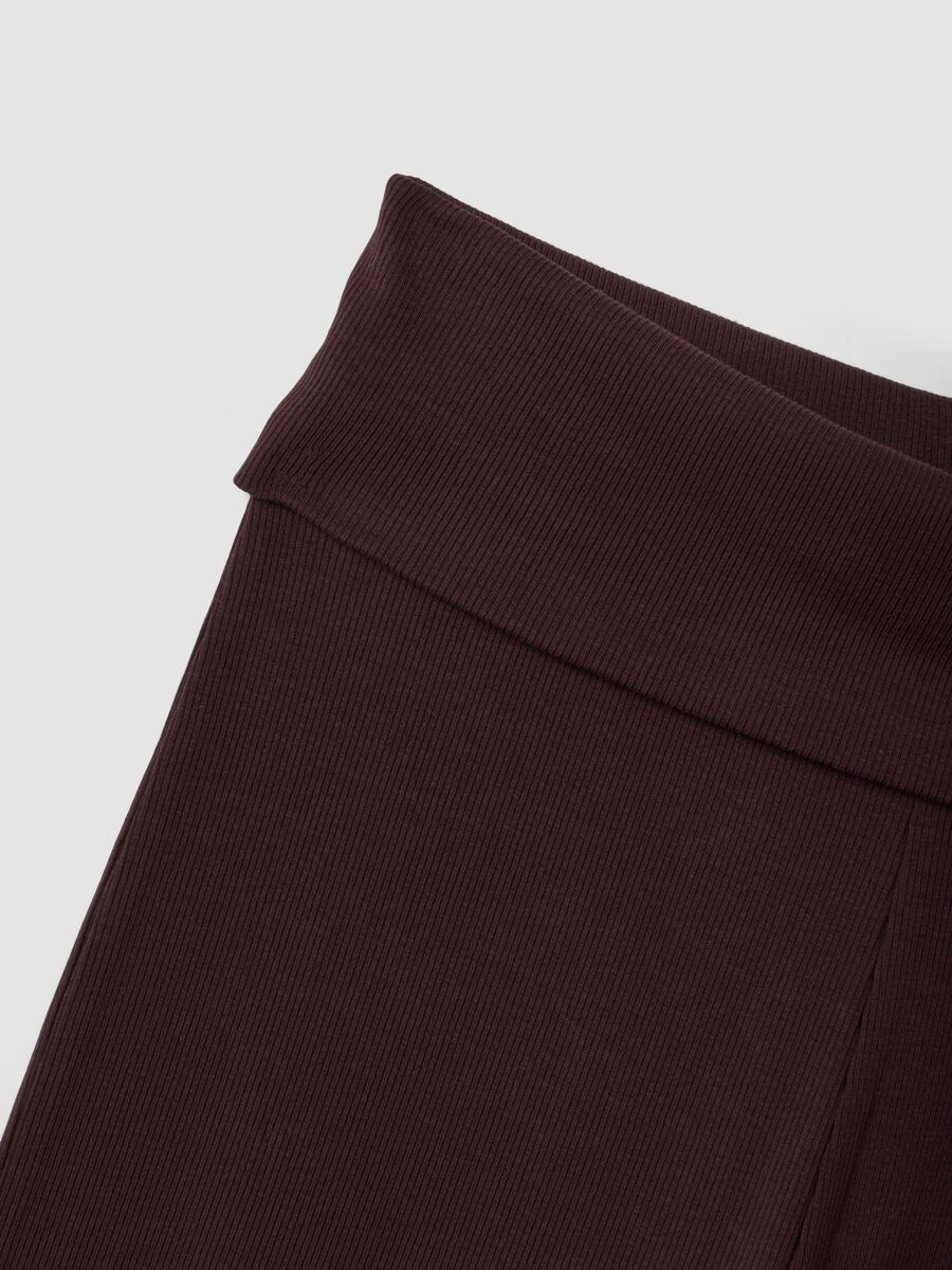 Brown ribbed pure cotton flared leggings_5
