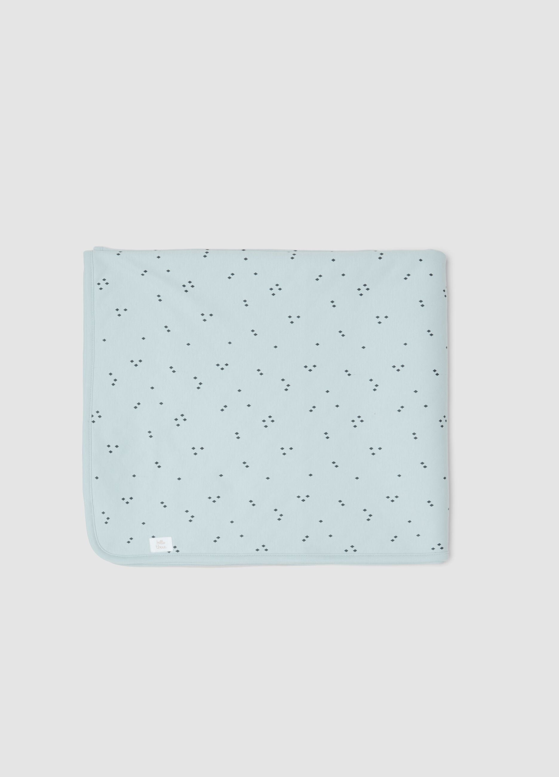 Light blue organic cotton-blend baby blanket with print