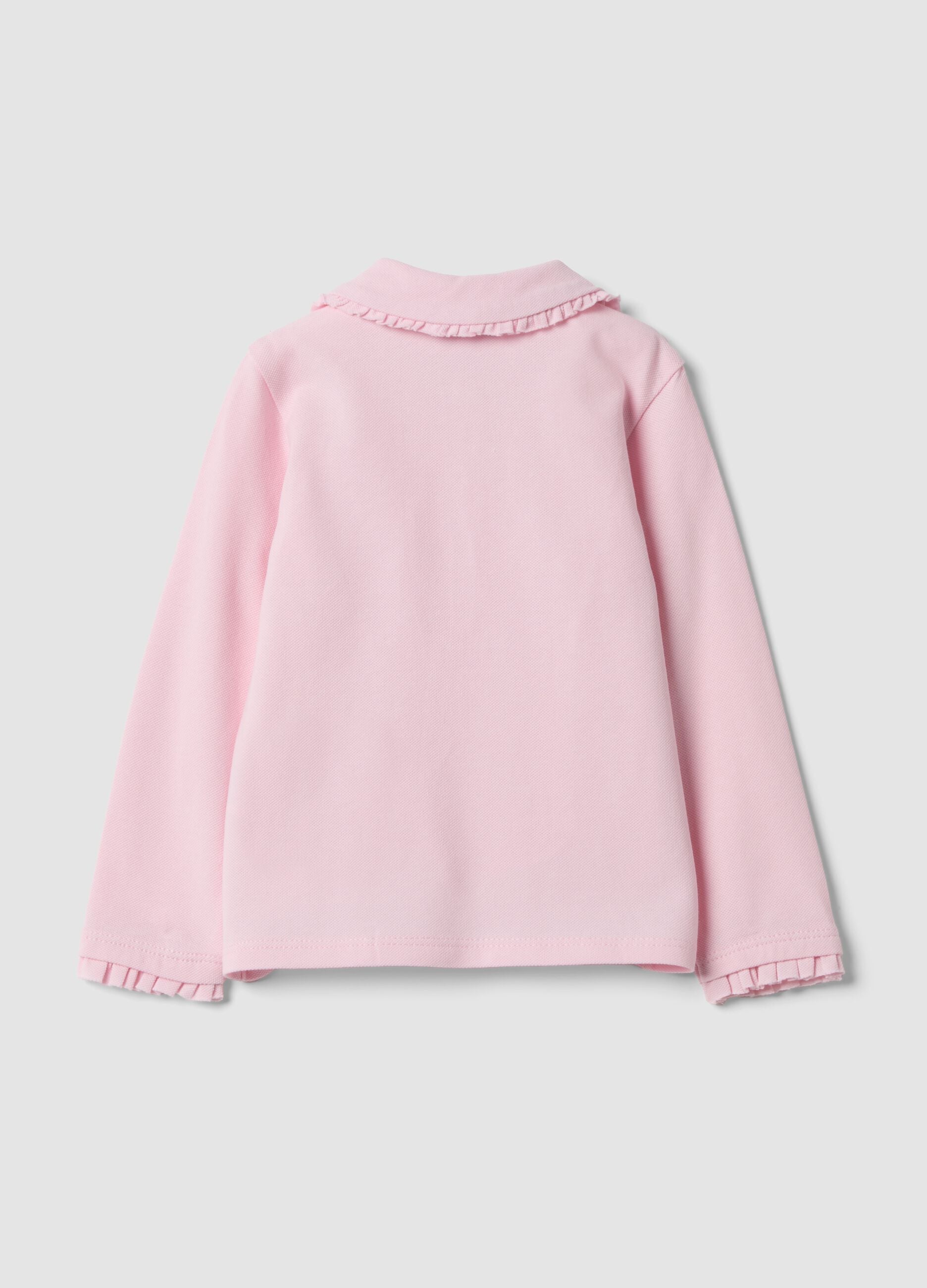 Pink long-sleeve organic cotton polo shirt, regular fit, for baby girl