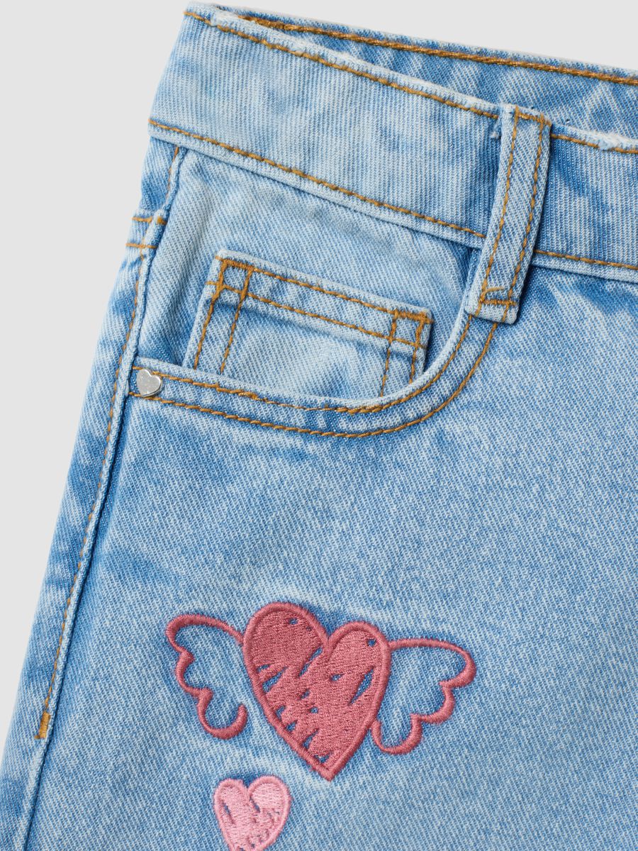 Girls&rsquo; pure cotton wide-leg denim jeans with embroidery_3