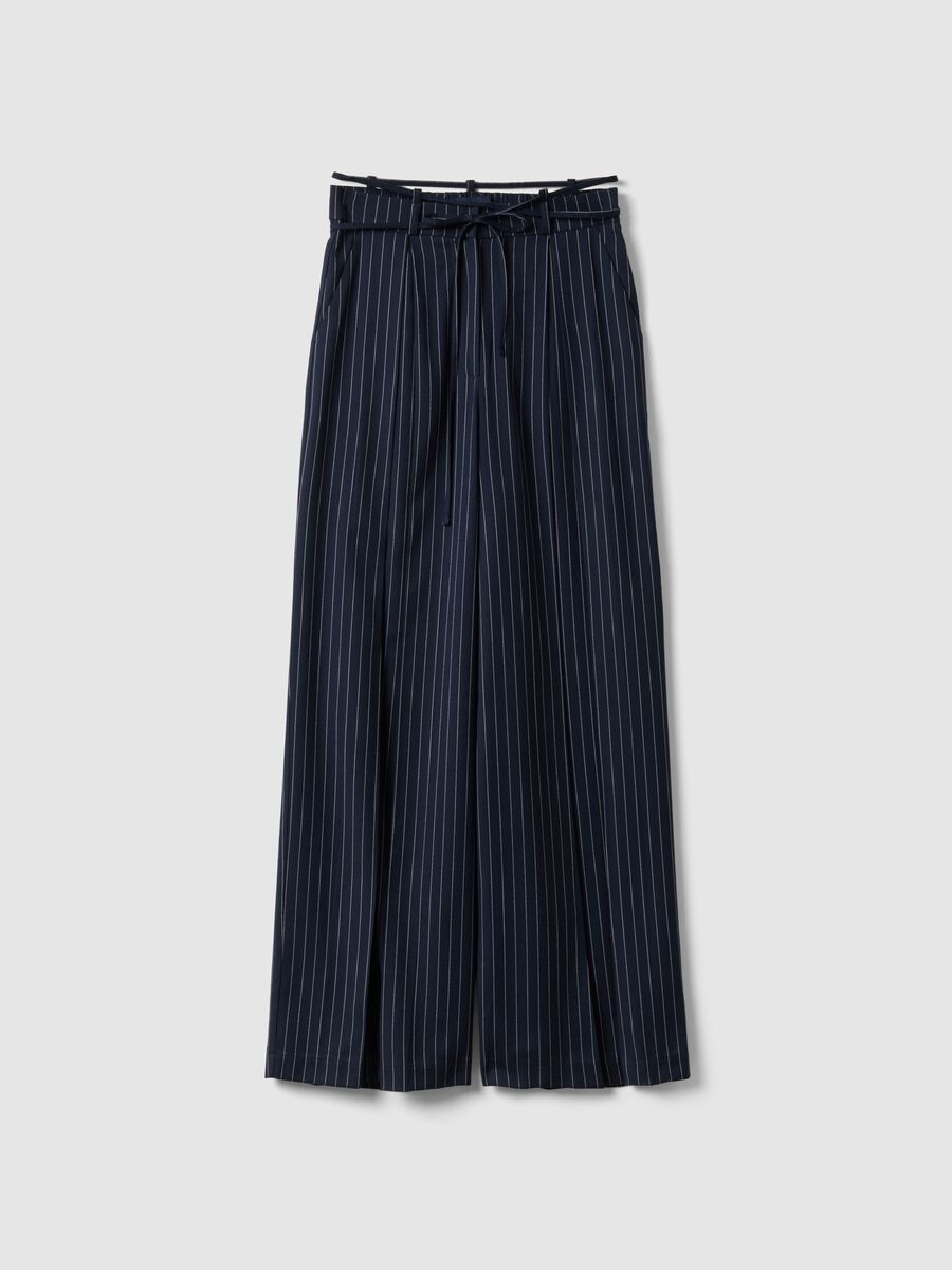 Pantaloni flare in misto viscosa a righe multicolor_0