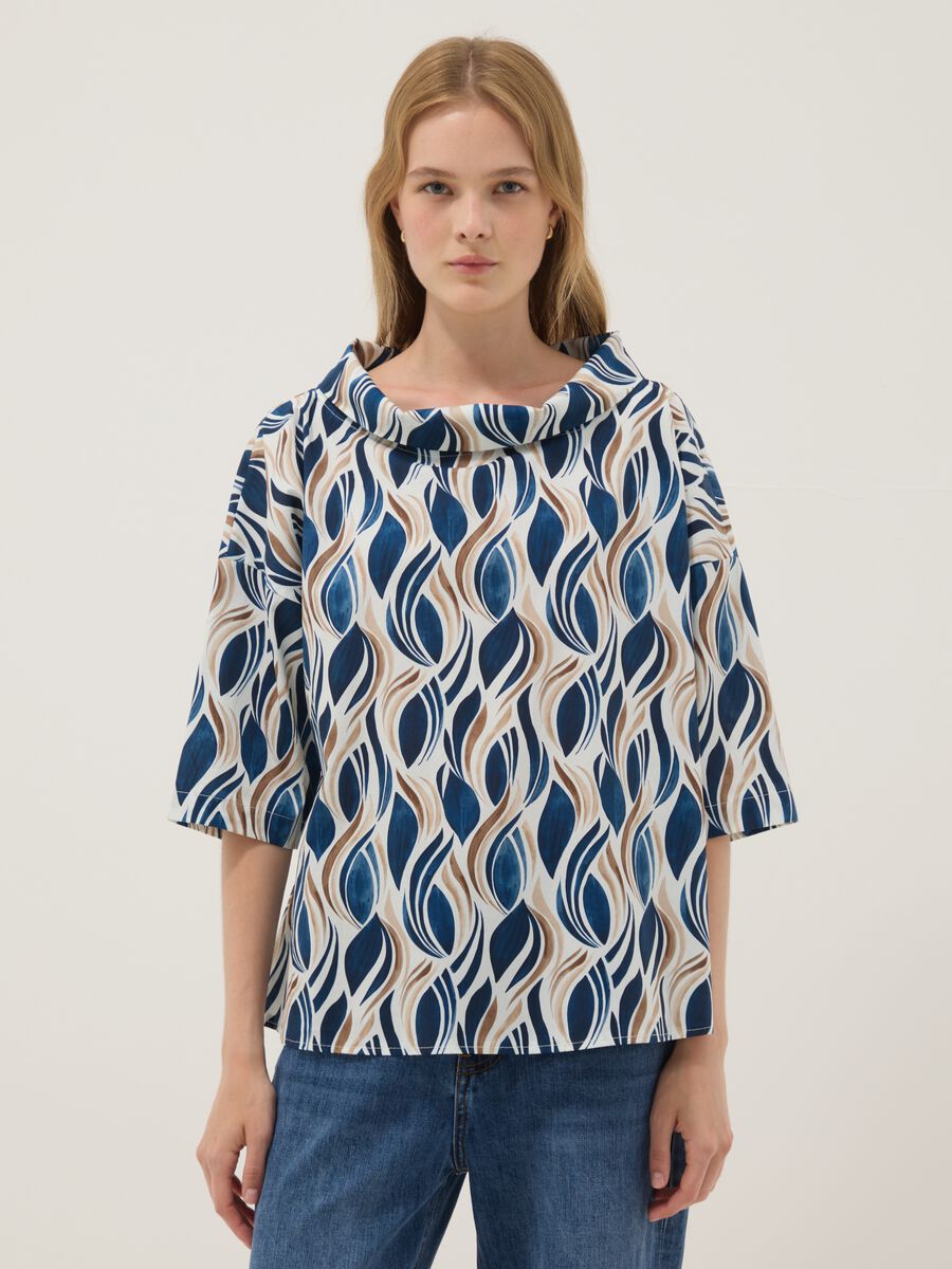Multicoloured stretch cotton top with soft collar_1