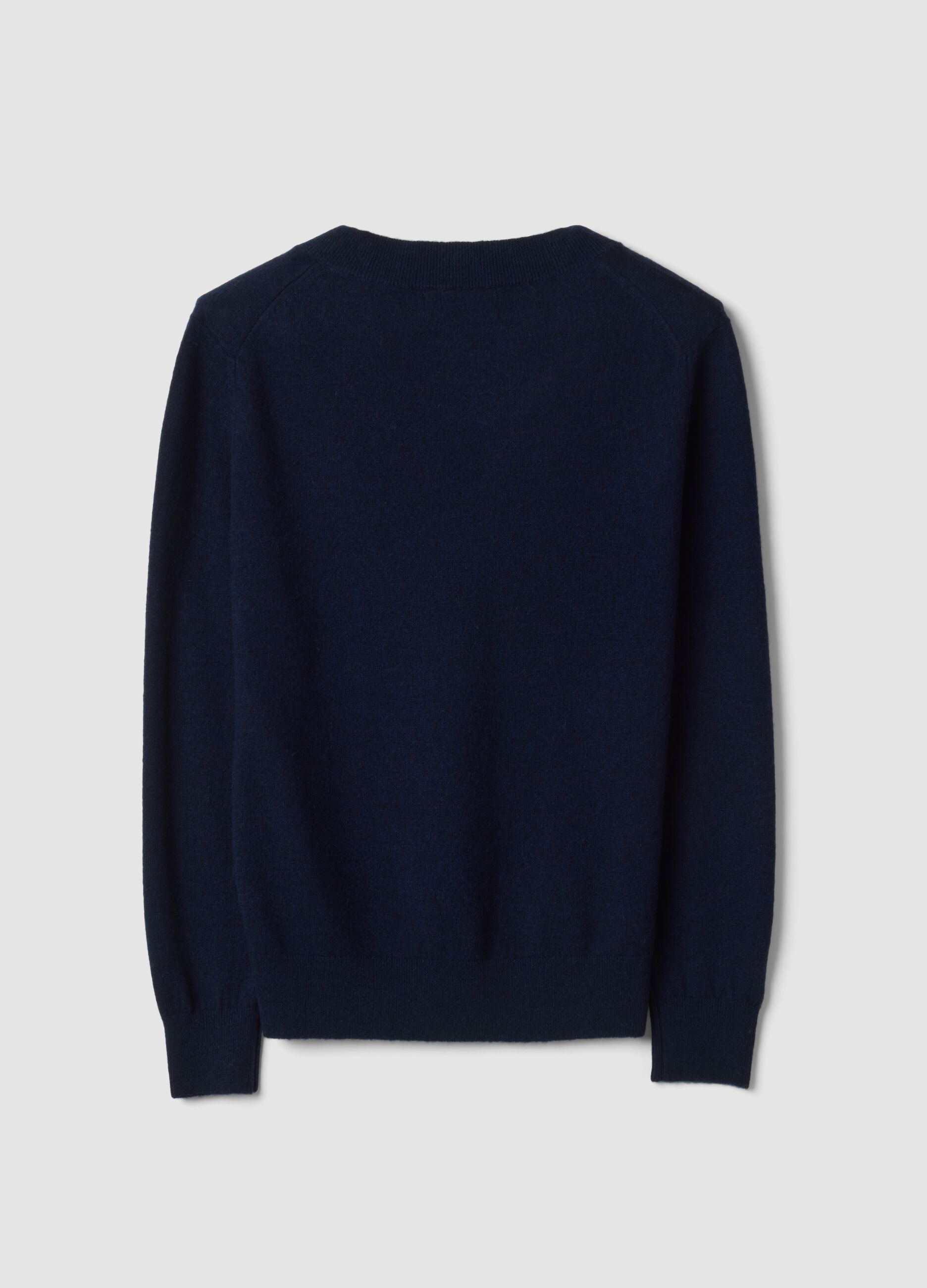 Blue pure wool jumper with deep V-neck