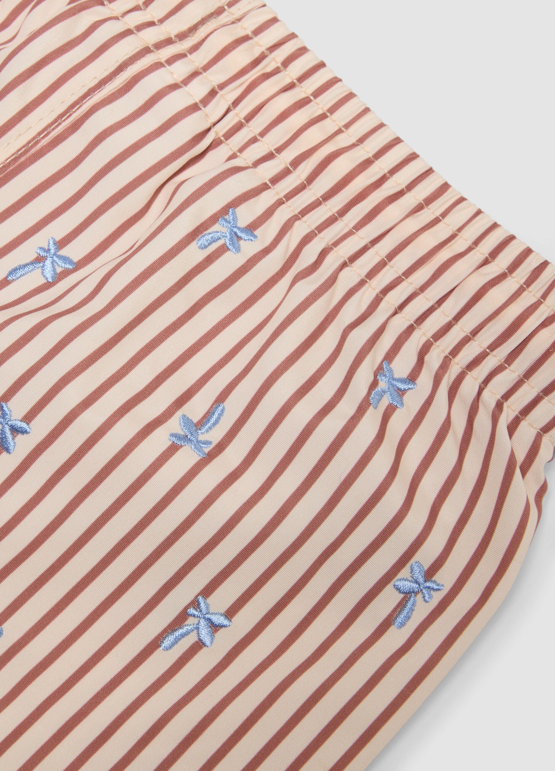 Brown striped boys&rsquo; swim boxer shorts with palm embroidery