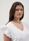 White stretch cotton T-shirt with broderie frill sleeves, regular fit_3
