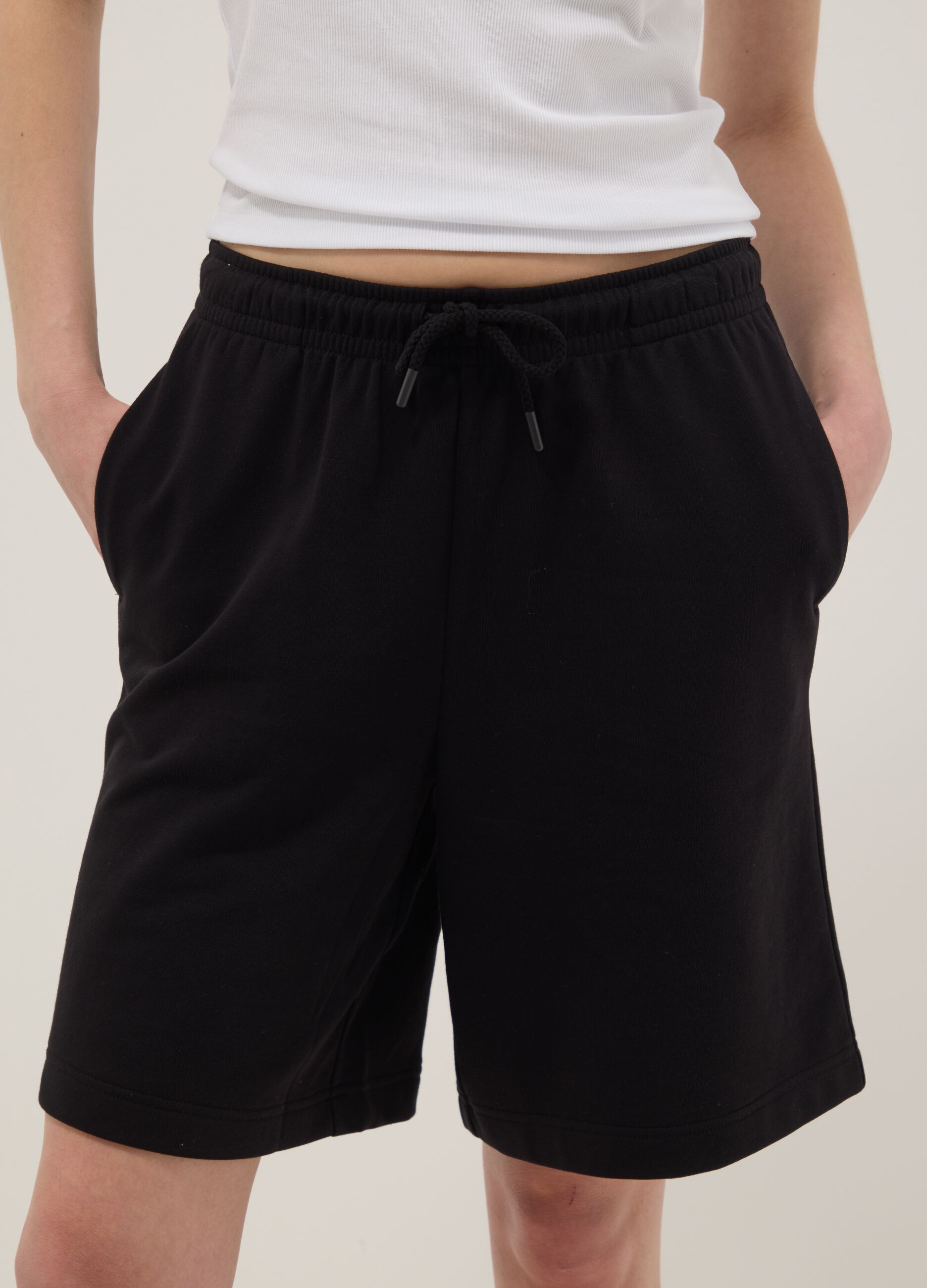 Black cotton-blend regular-fit shorts with elasticated waist