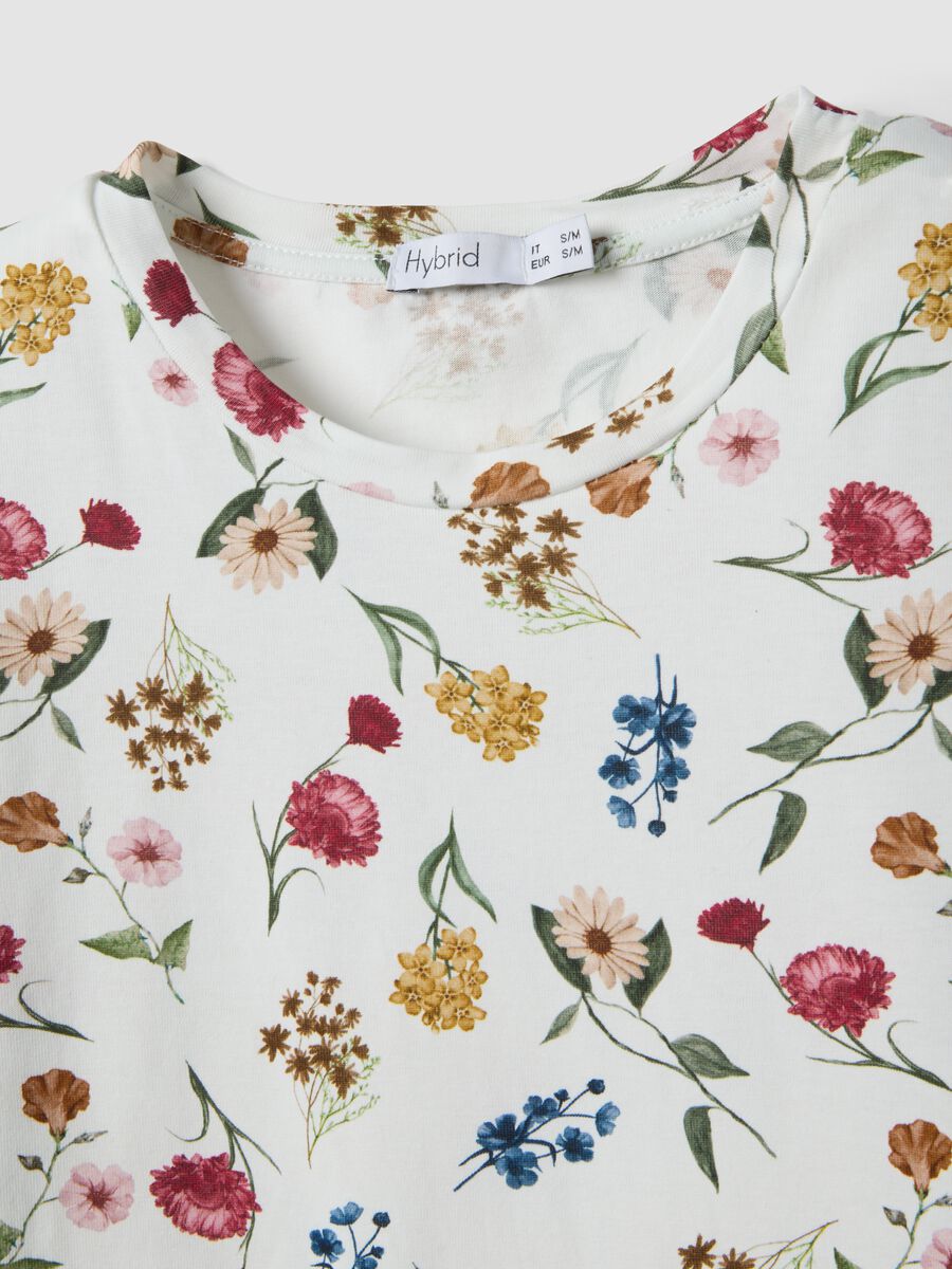 White stretch cotton T-shirt with floral print, regular fit_5