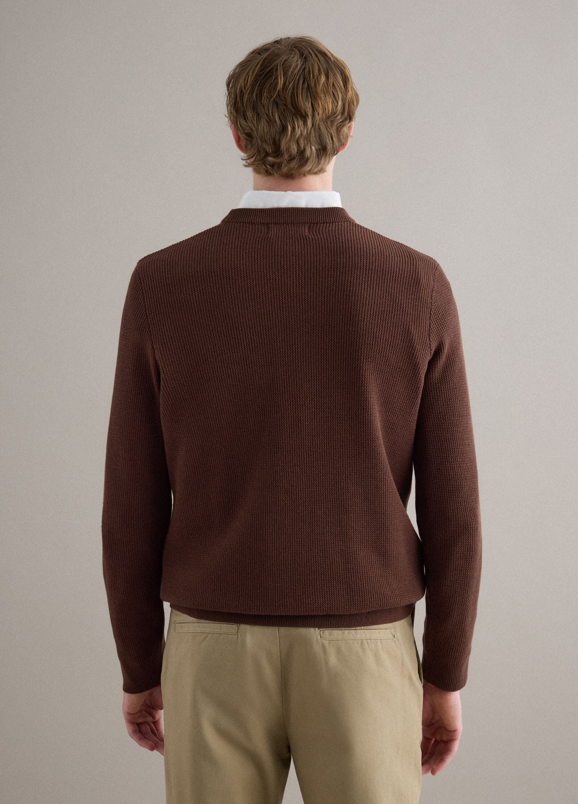 Brown pure cotton crew neck sweater regular fit