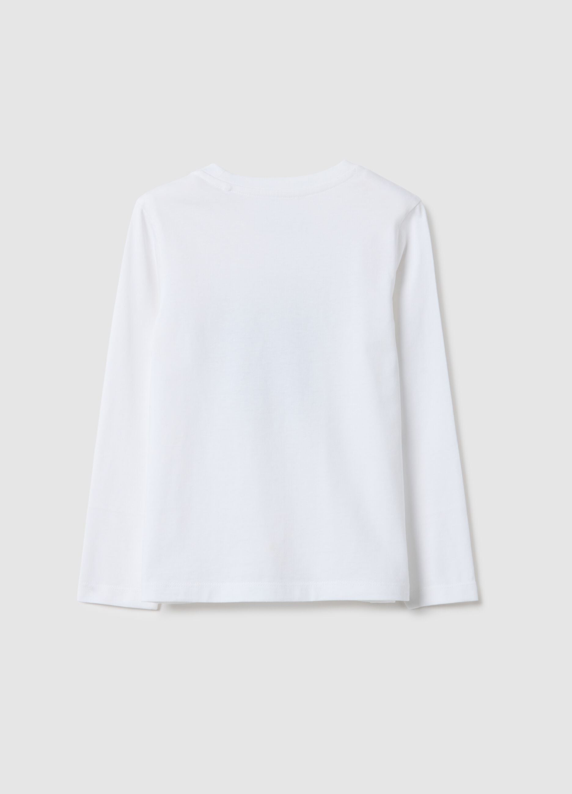 Girls' white pure cotton T-shirt, regular fit