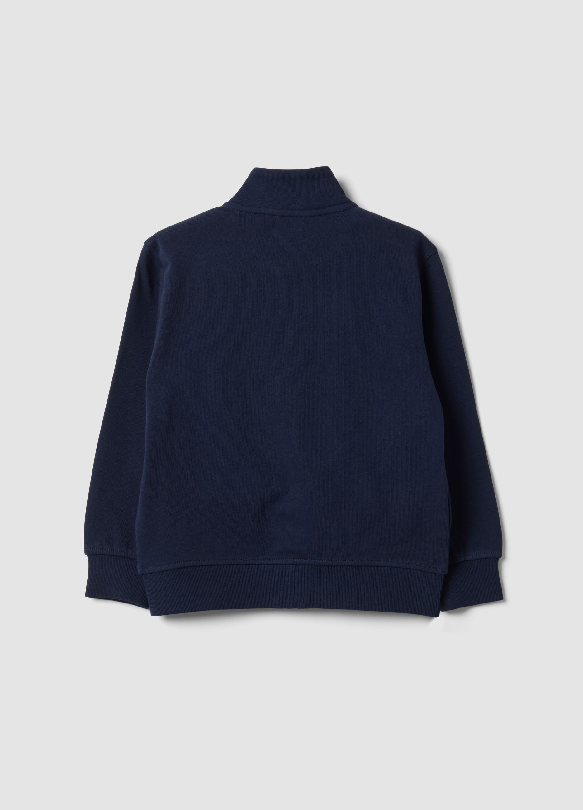 Blue organic cotton sweatshirt with stand-up collar for boys