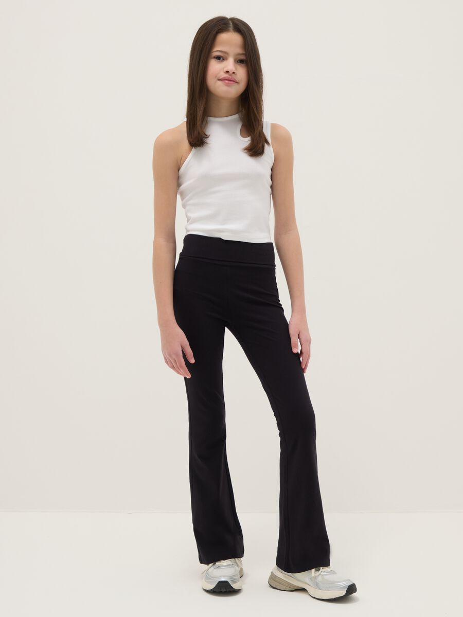 Leggings in cotone elasticizzato neri da ragazza flare fit_0