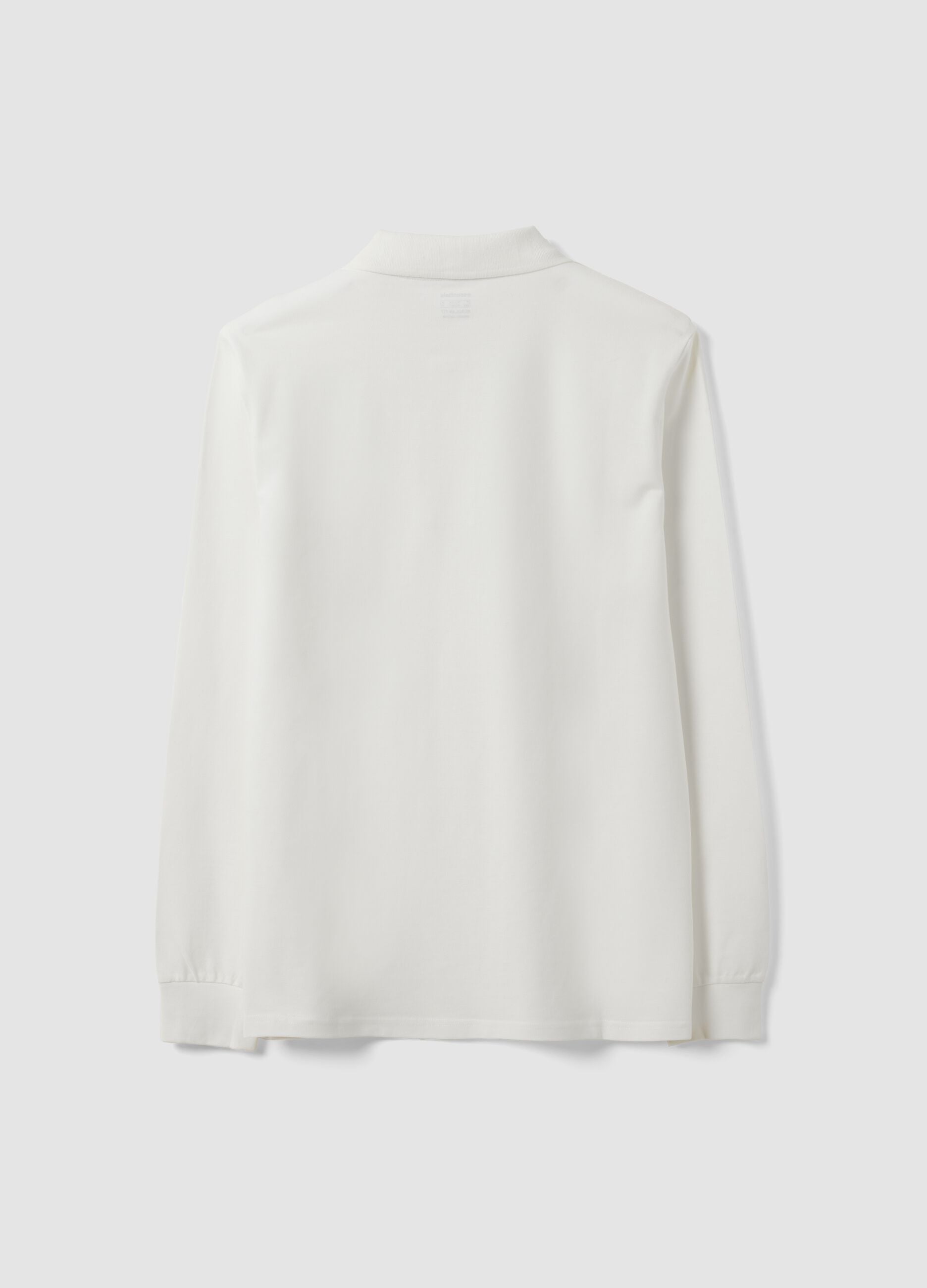 White long-sleeve polo in pure organic cotton piqu&eacute;, regular fit