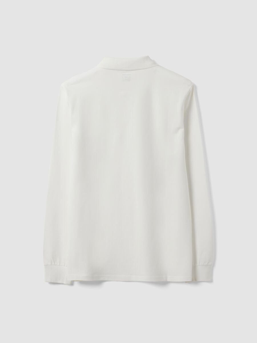 White long-sleeve polo in pure organic cotton piqu&eacute;, regular fit_6