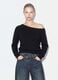 Black fitted viscose-blend top with boat neck_1